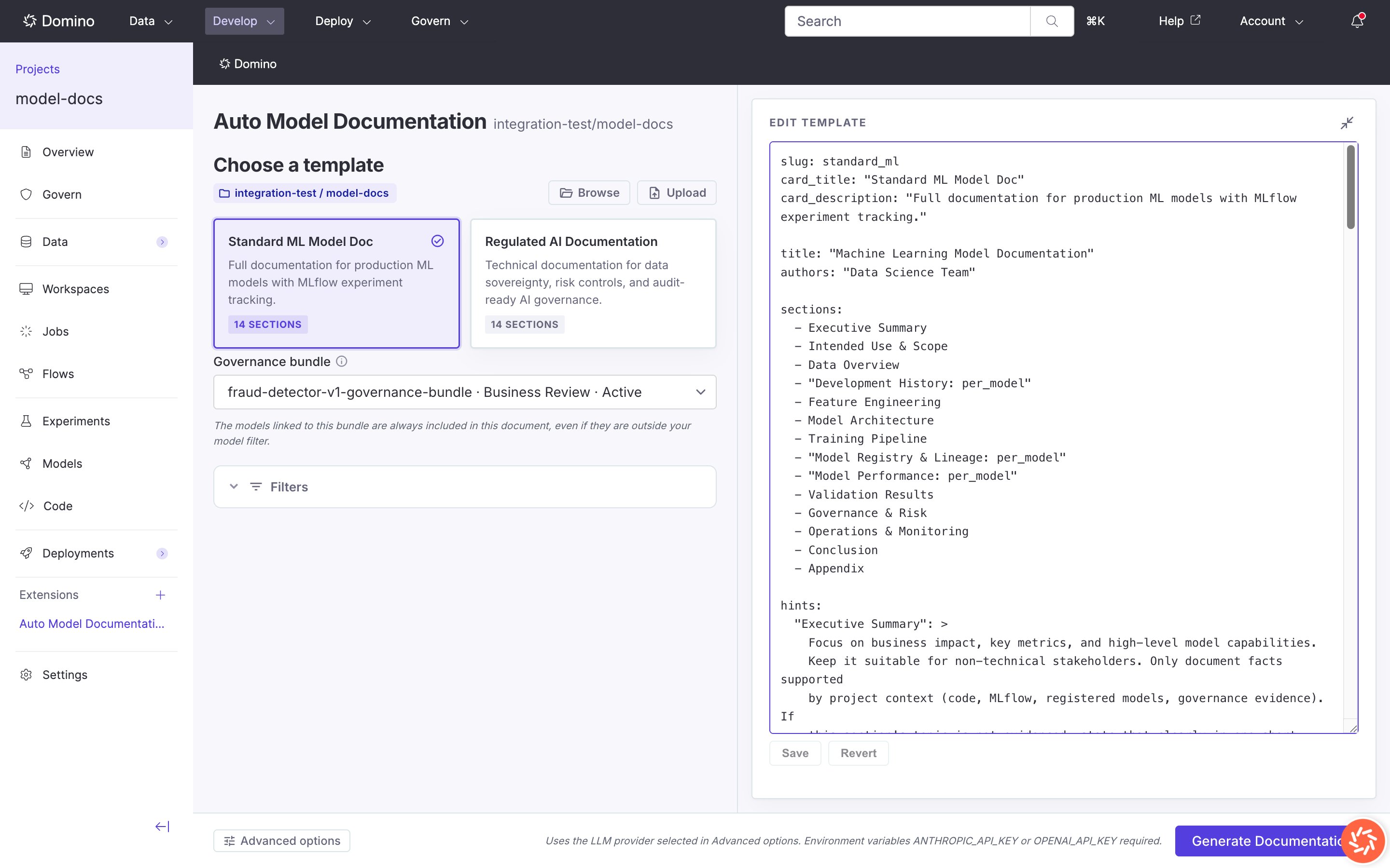Inline template YAML editor