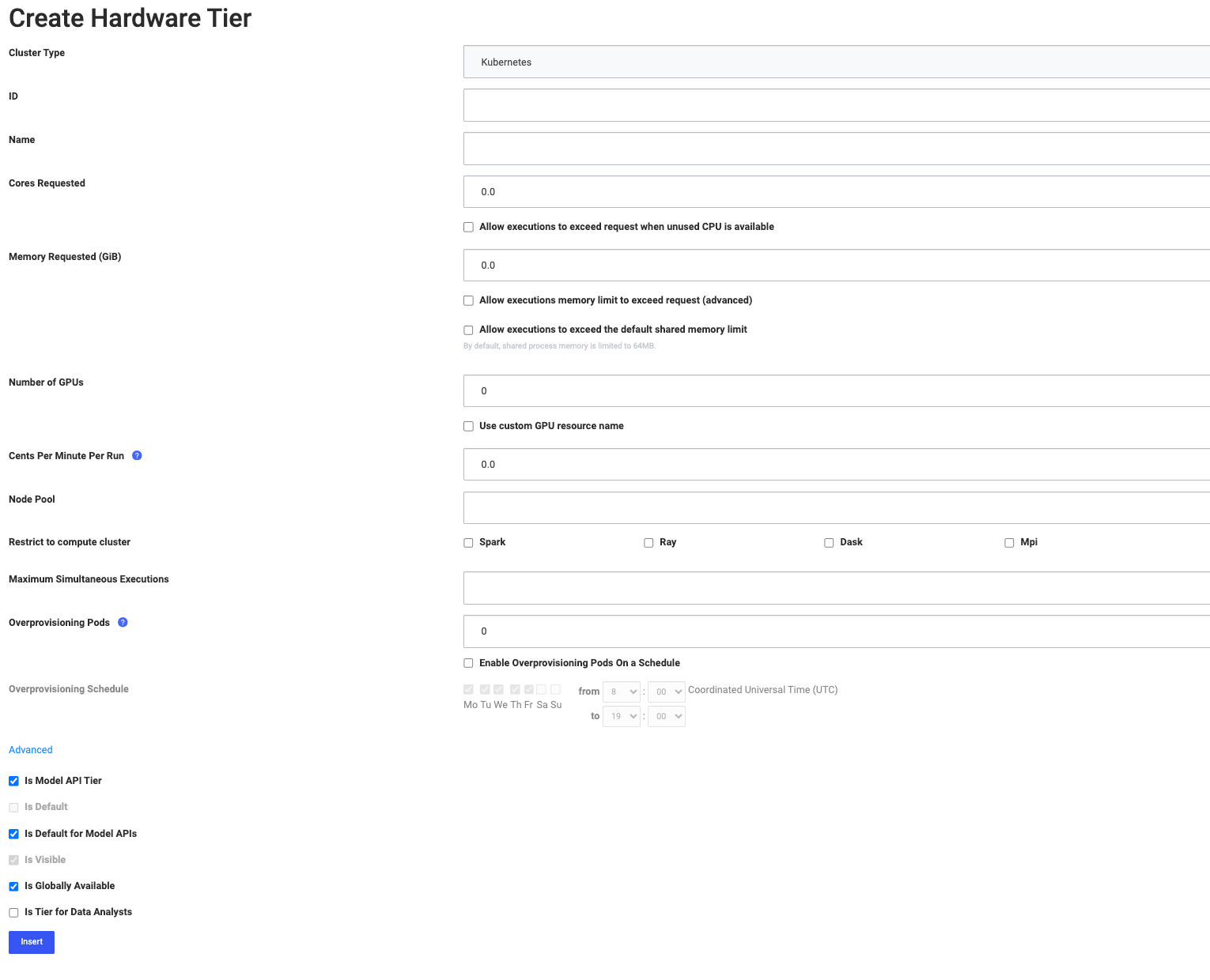 Create Domino endpoint hardware tier