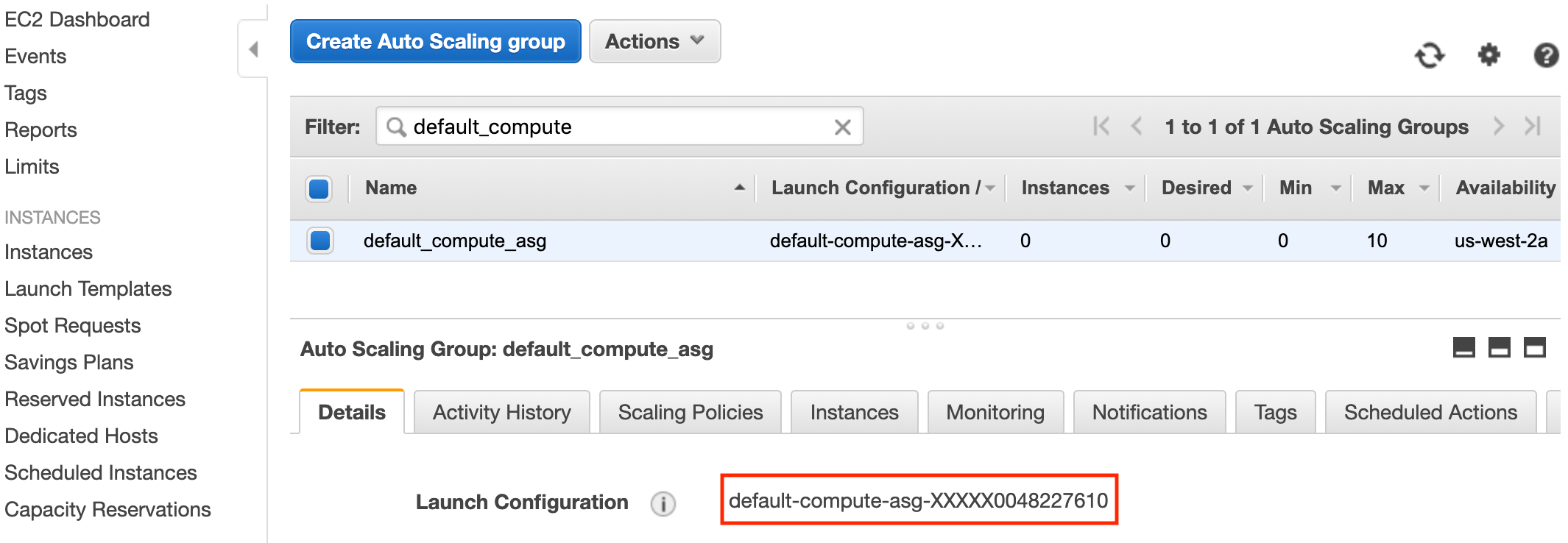 The launch configuration name