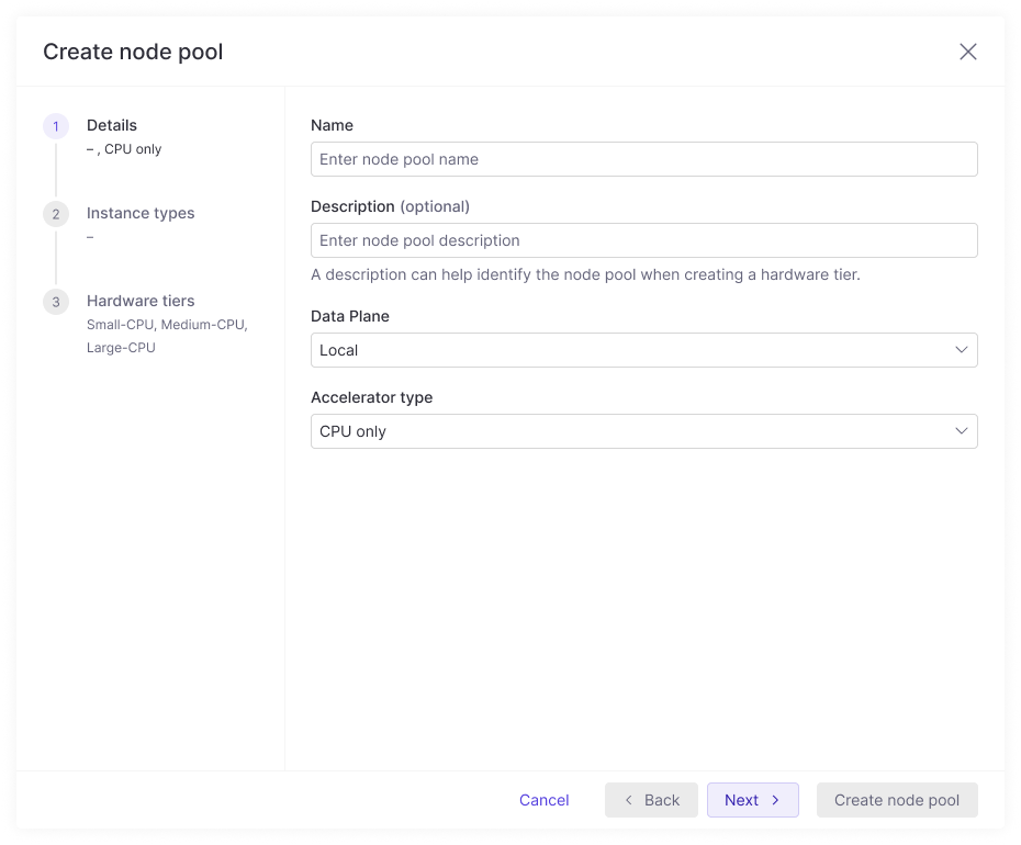 Add Node Pool dialog