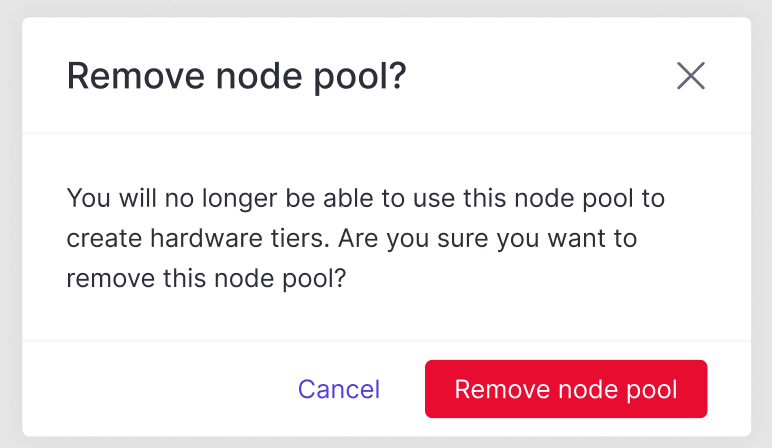 Delete node pool dialog