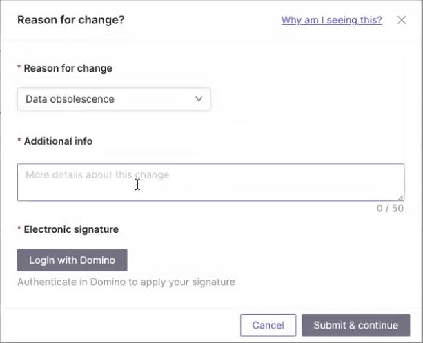 Reason for change UI
