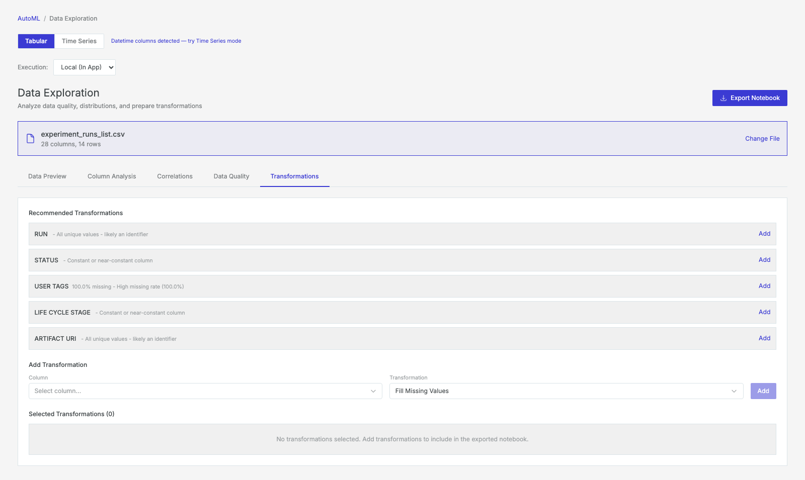 Data Exploration page