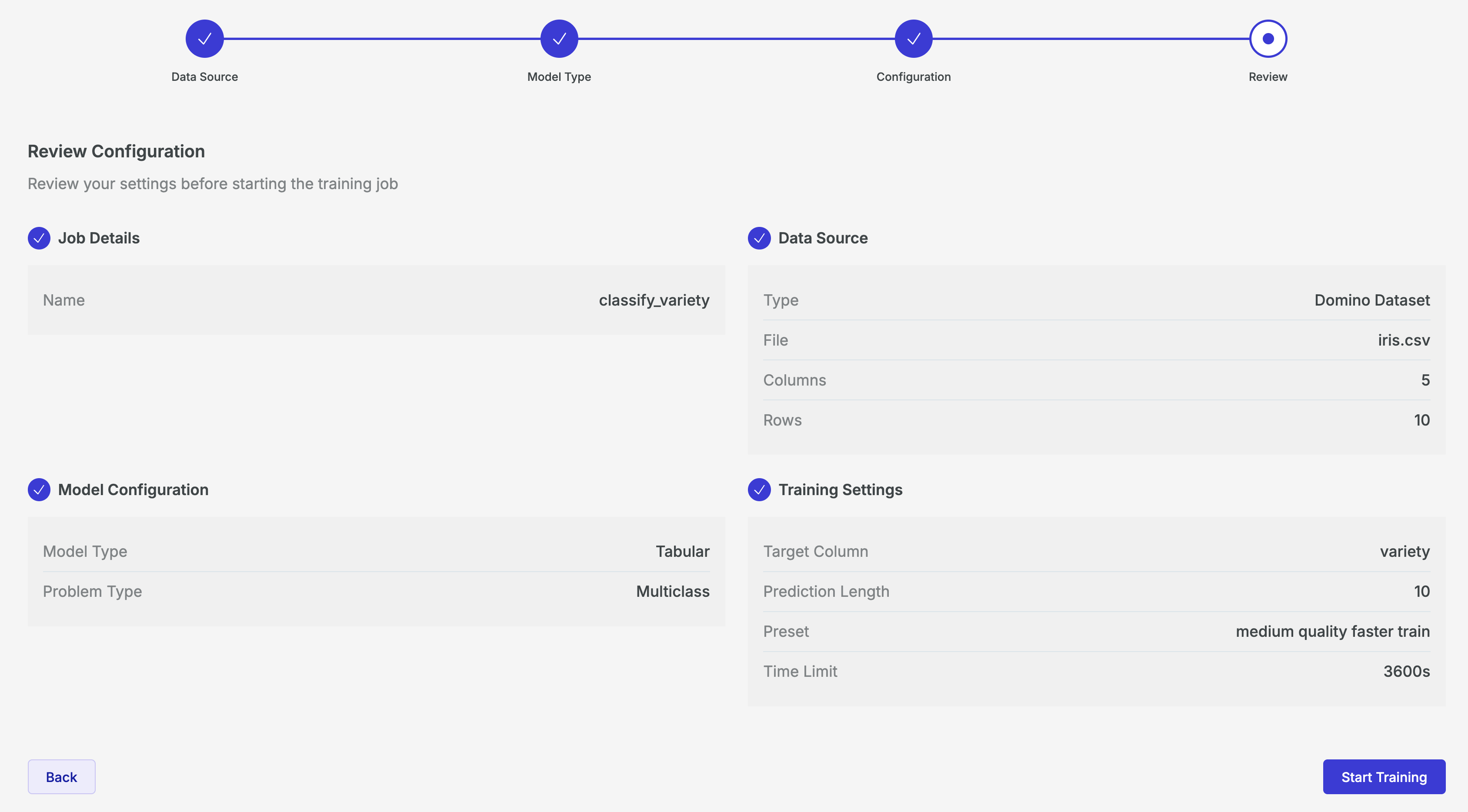 Review and launch the training job