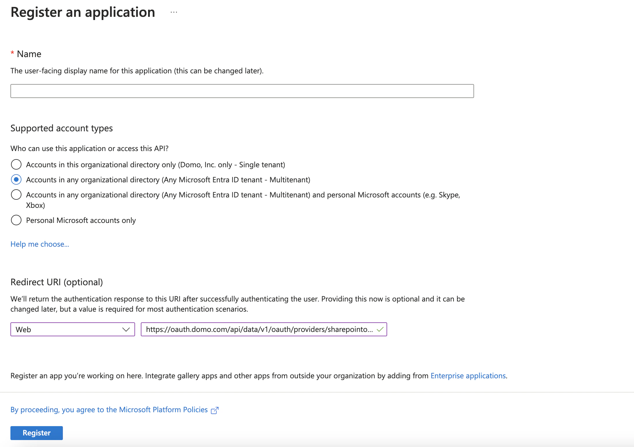 アプリケーションの登録