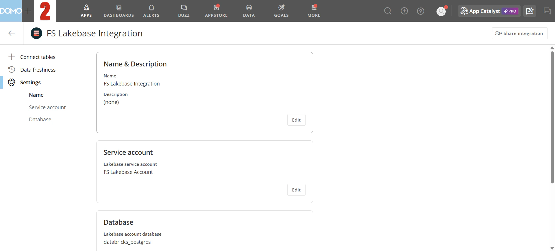 Integration settings page