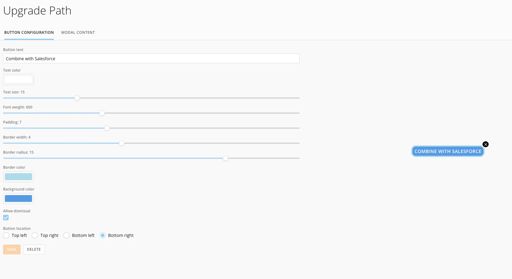 Button Configuration tab