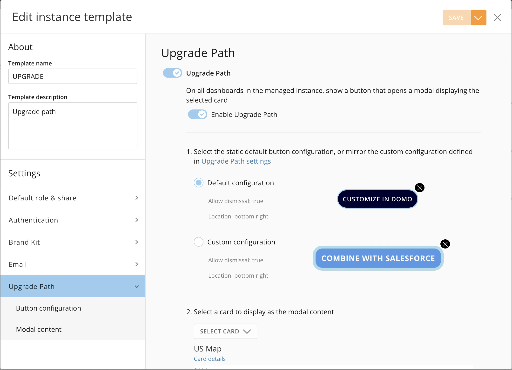 Upgrade Path button on a published instance