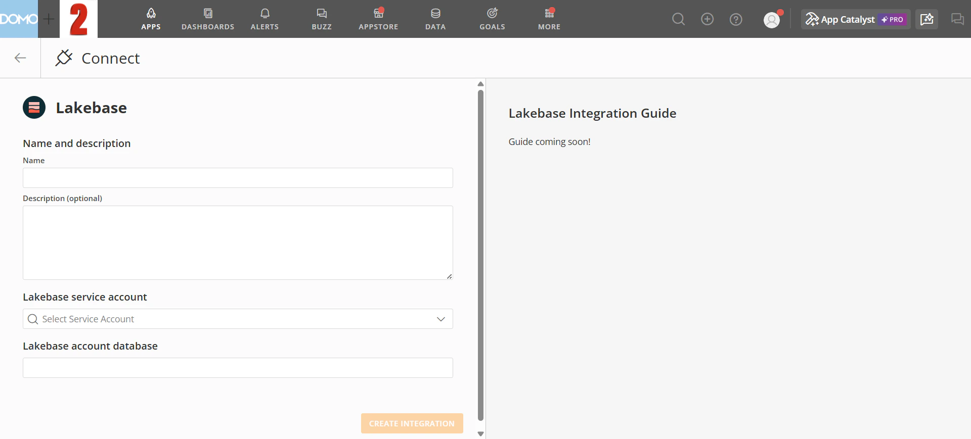 Lakebase integration setup form