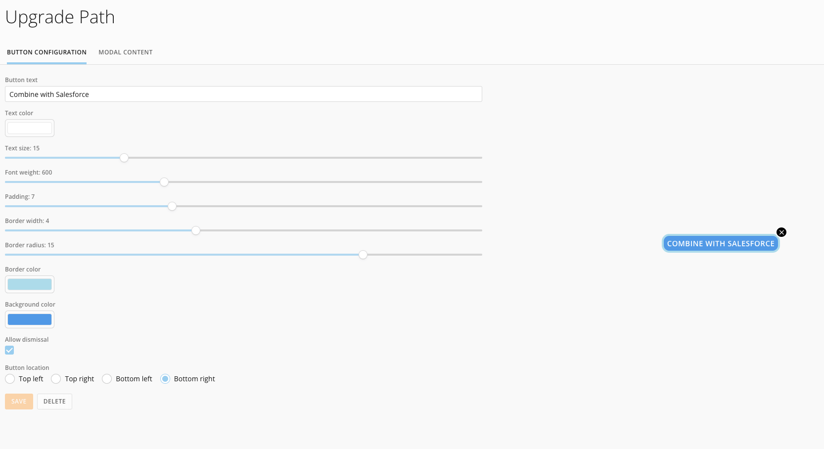 Button Configuration tab