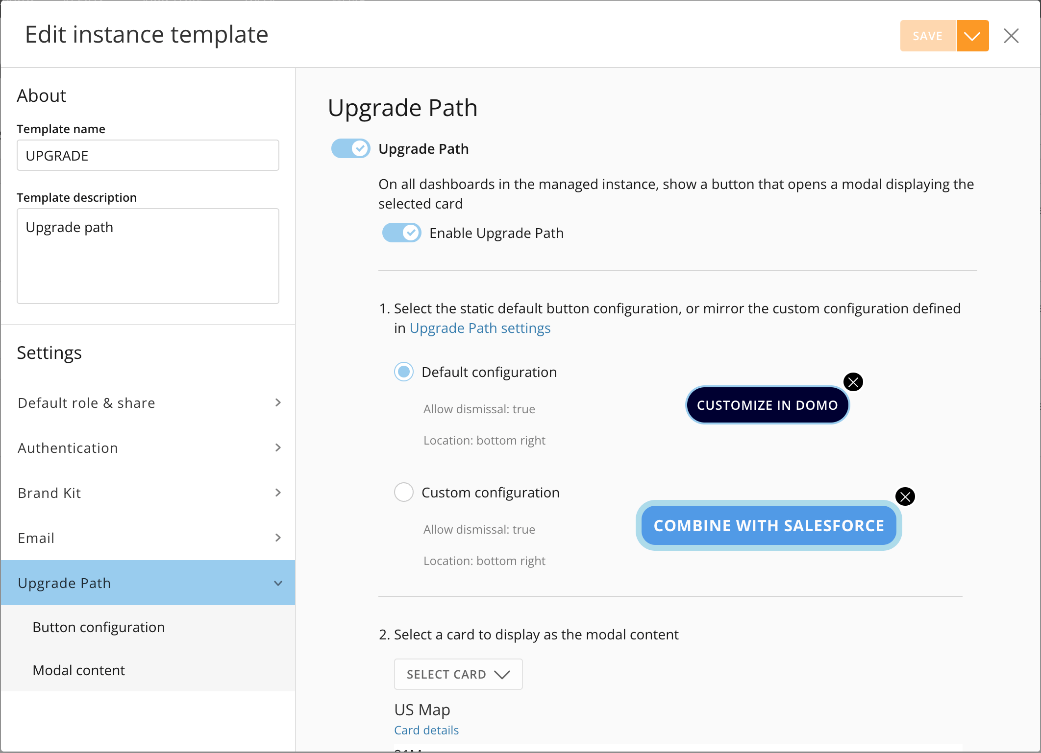 Upgrade Path button on a published instance