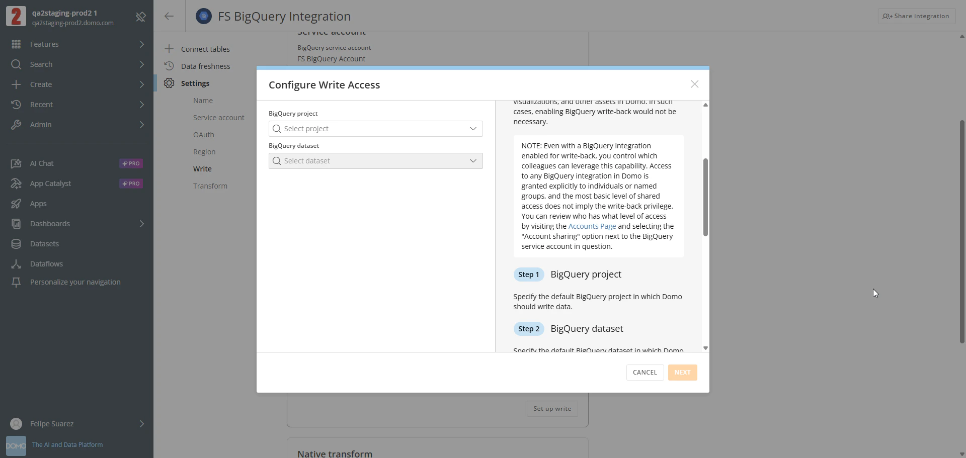 Configure Write Access dialog