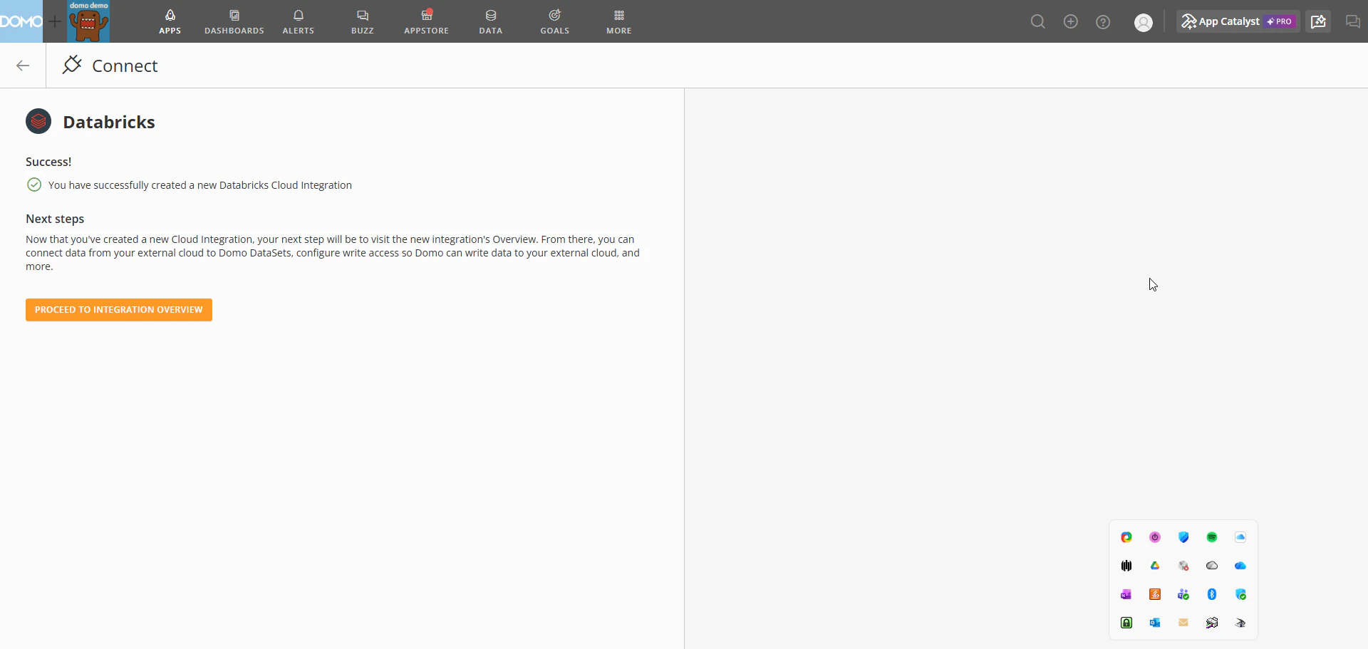 Success screen confirming the integration was created.