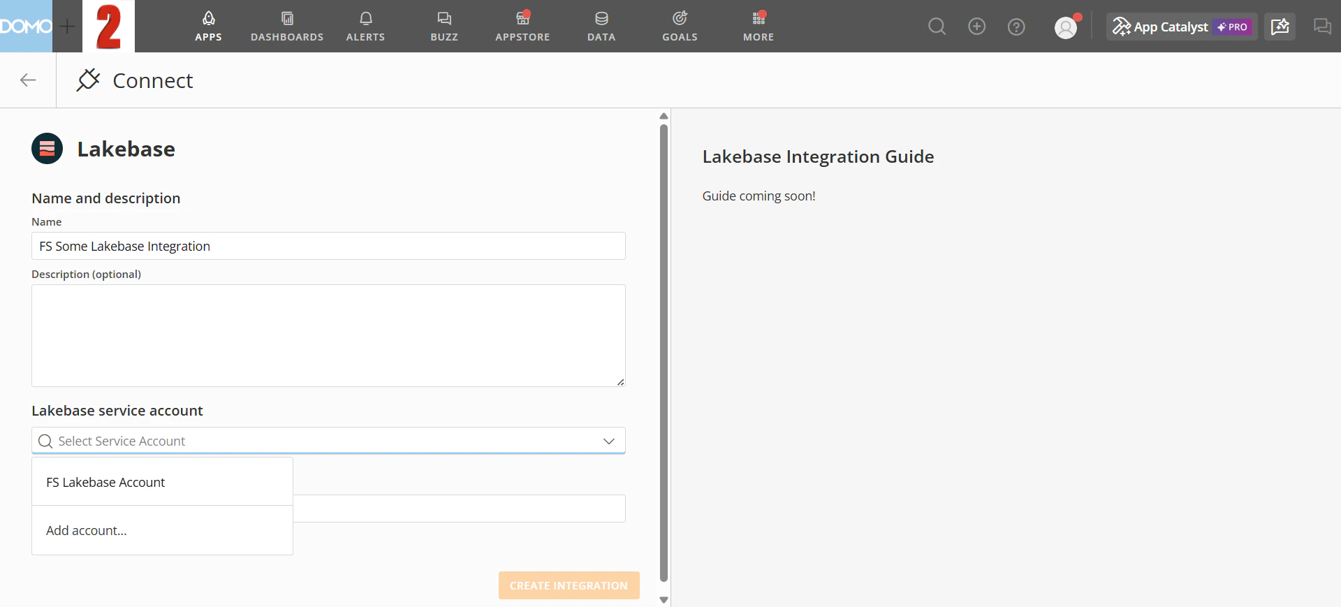 Lakebase service account dropdown