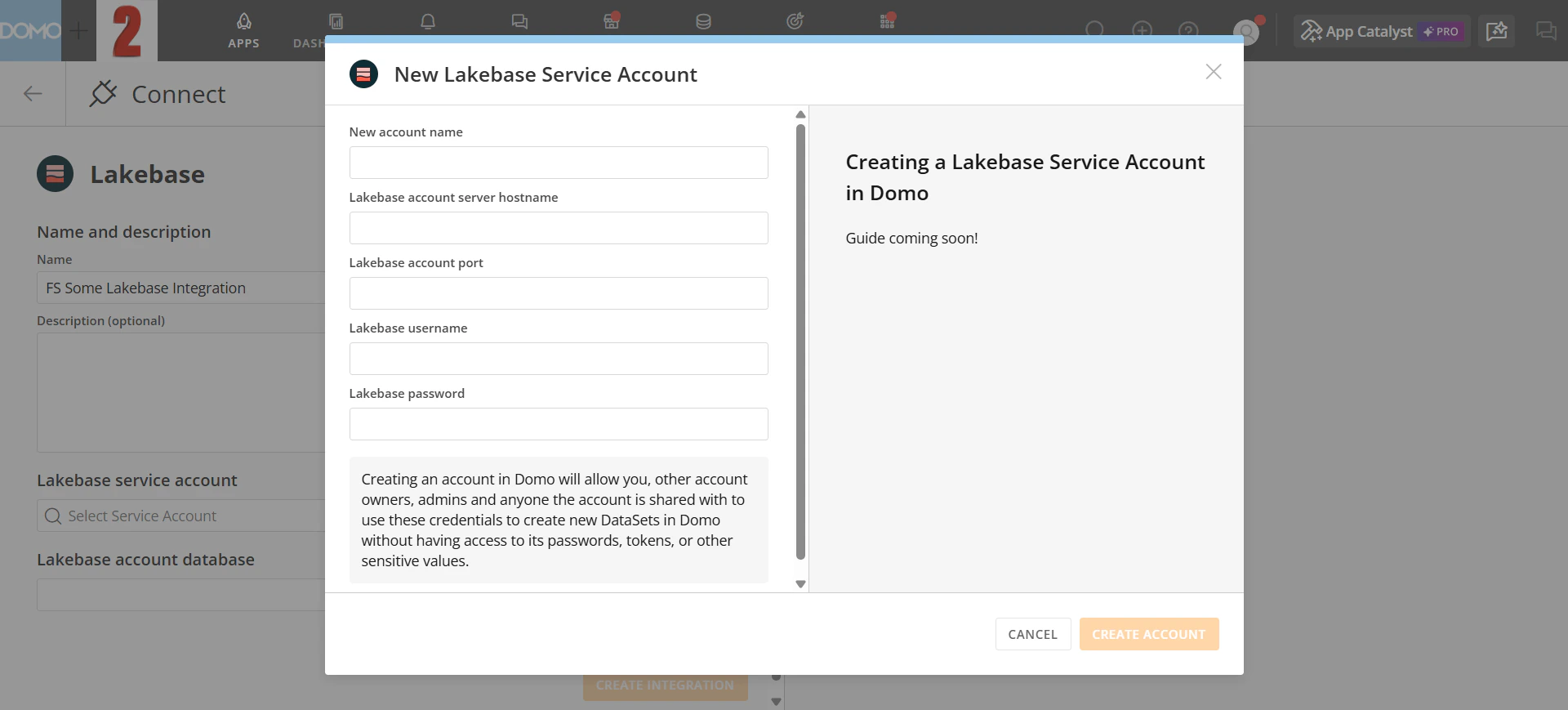 New Lakebase Service Account dialog