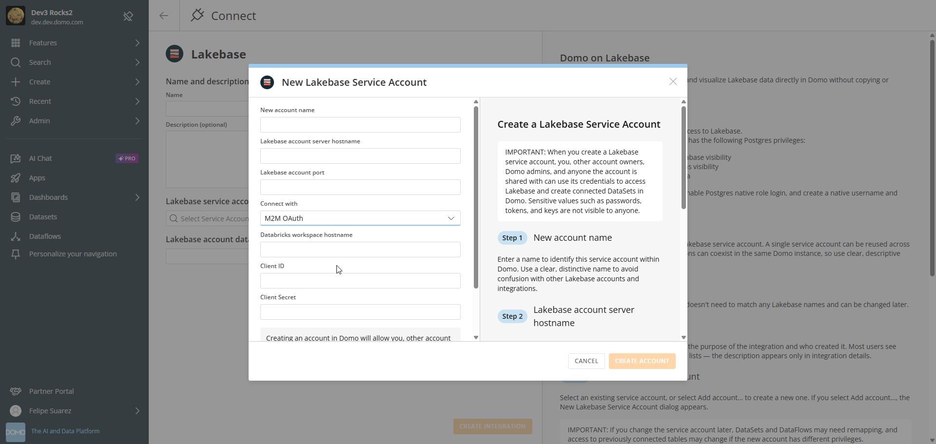 M2M OAuth credential fields
