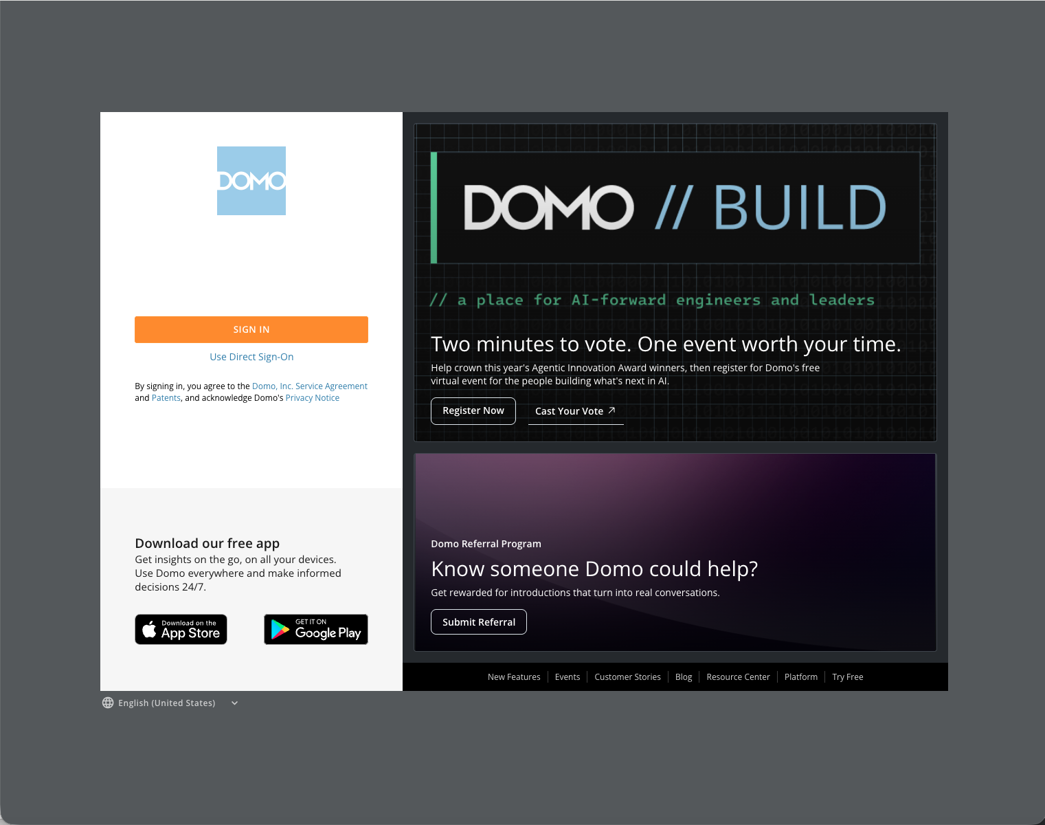 Domo OAuth login, step one