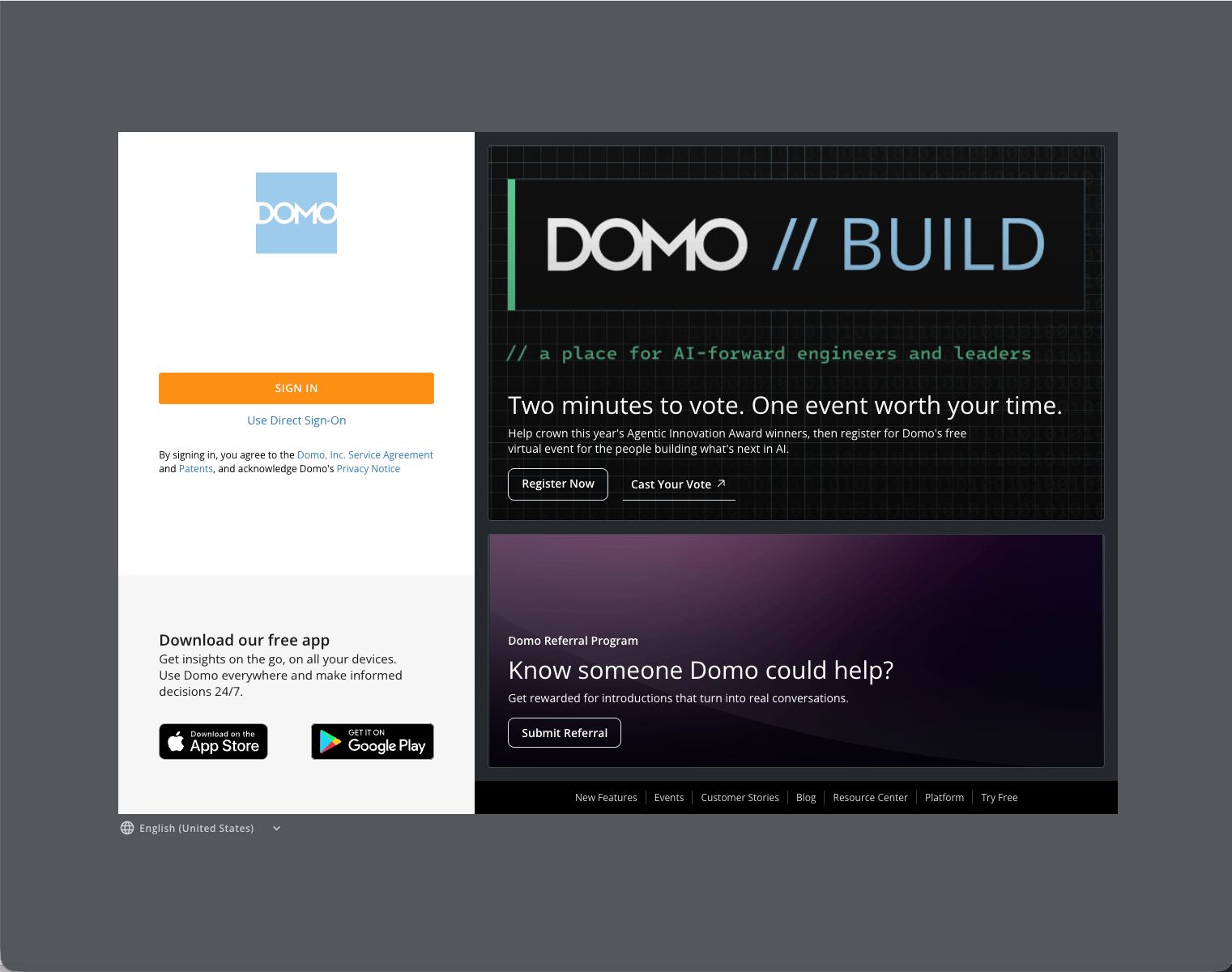 Domo OAuth login, step one