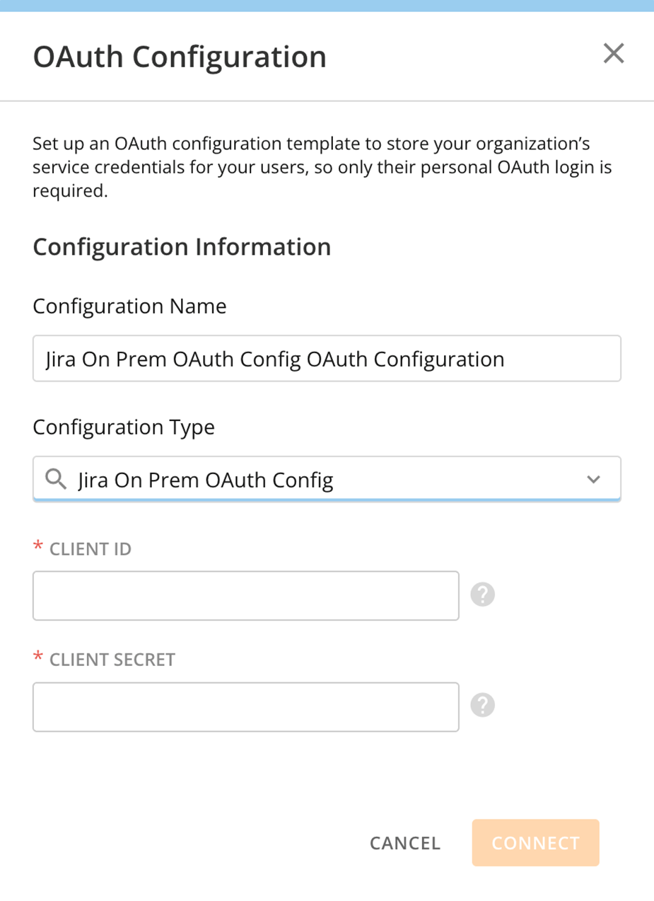 Jira On Prem OAuth Config configuration form