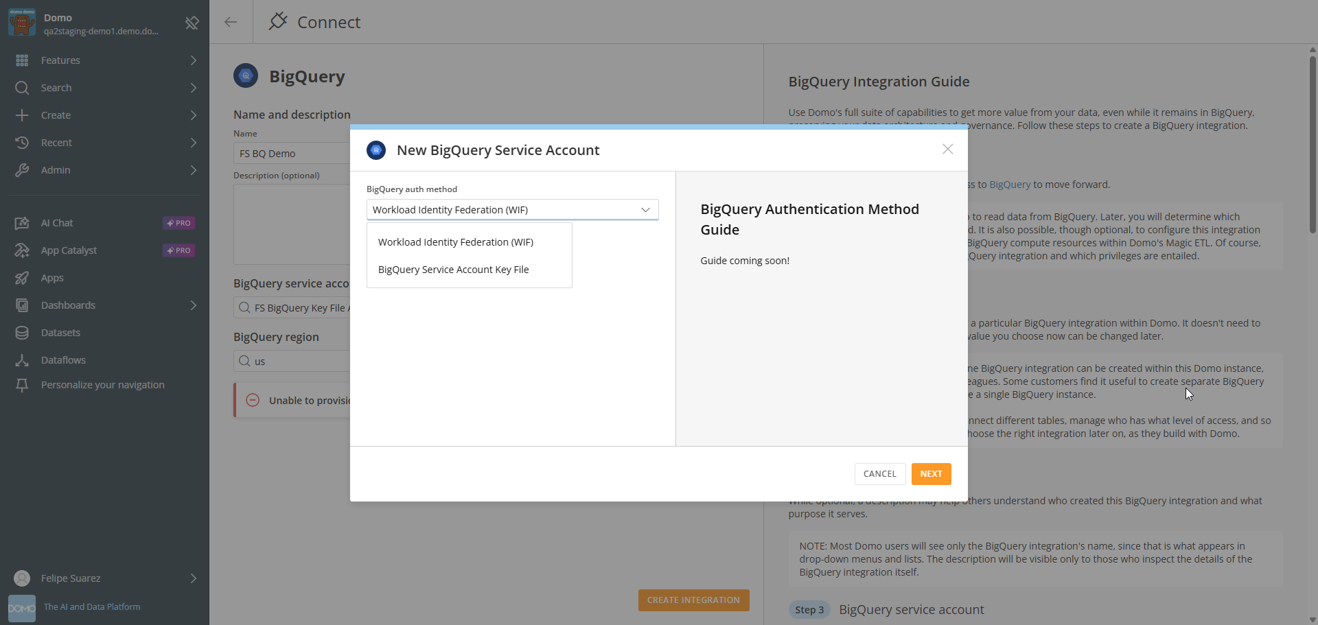 Authentication method selection
