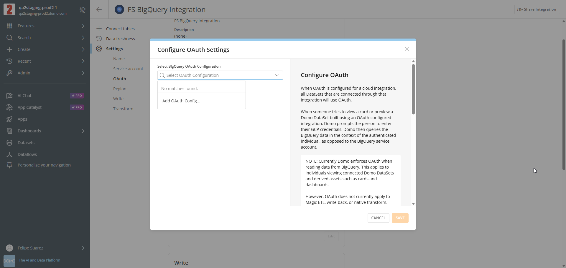 Configure OAuth Settings — select configuration