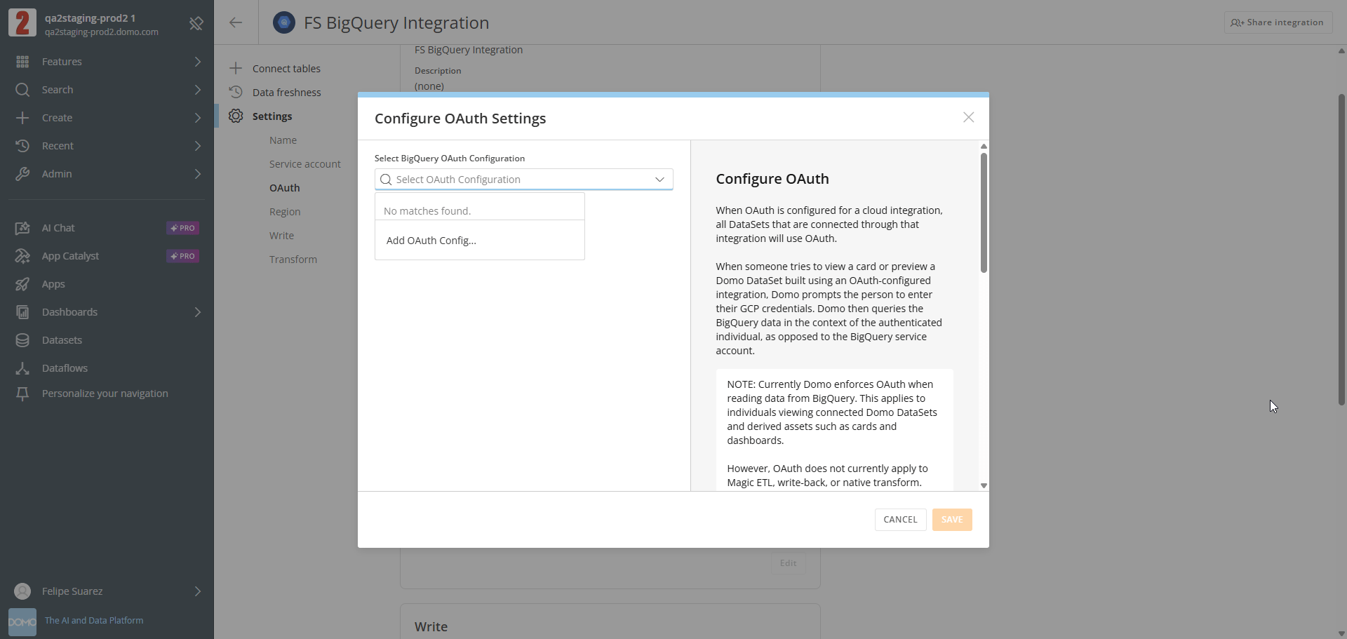 Configure OAuth Settings — select configuration