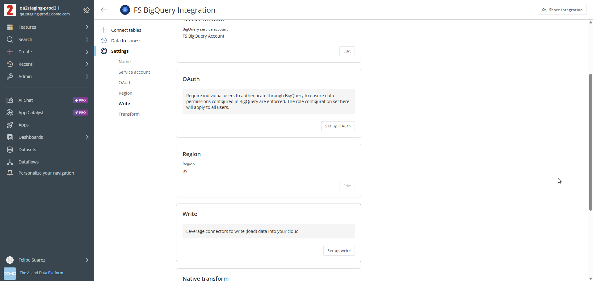 Integration Settings page
