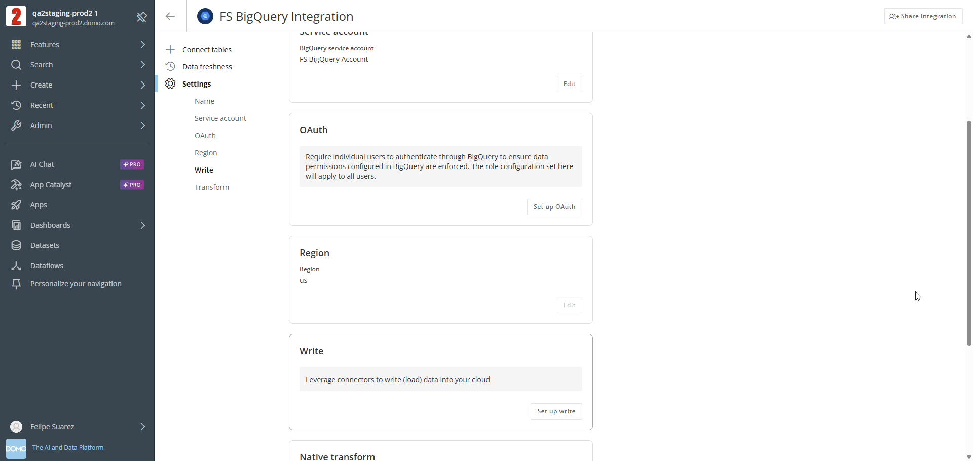 Integration Settings page