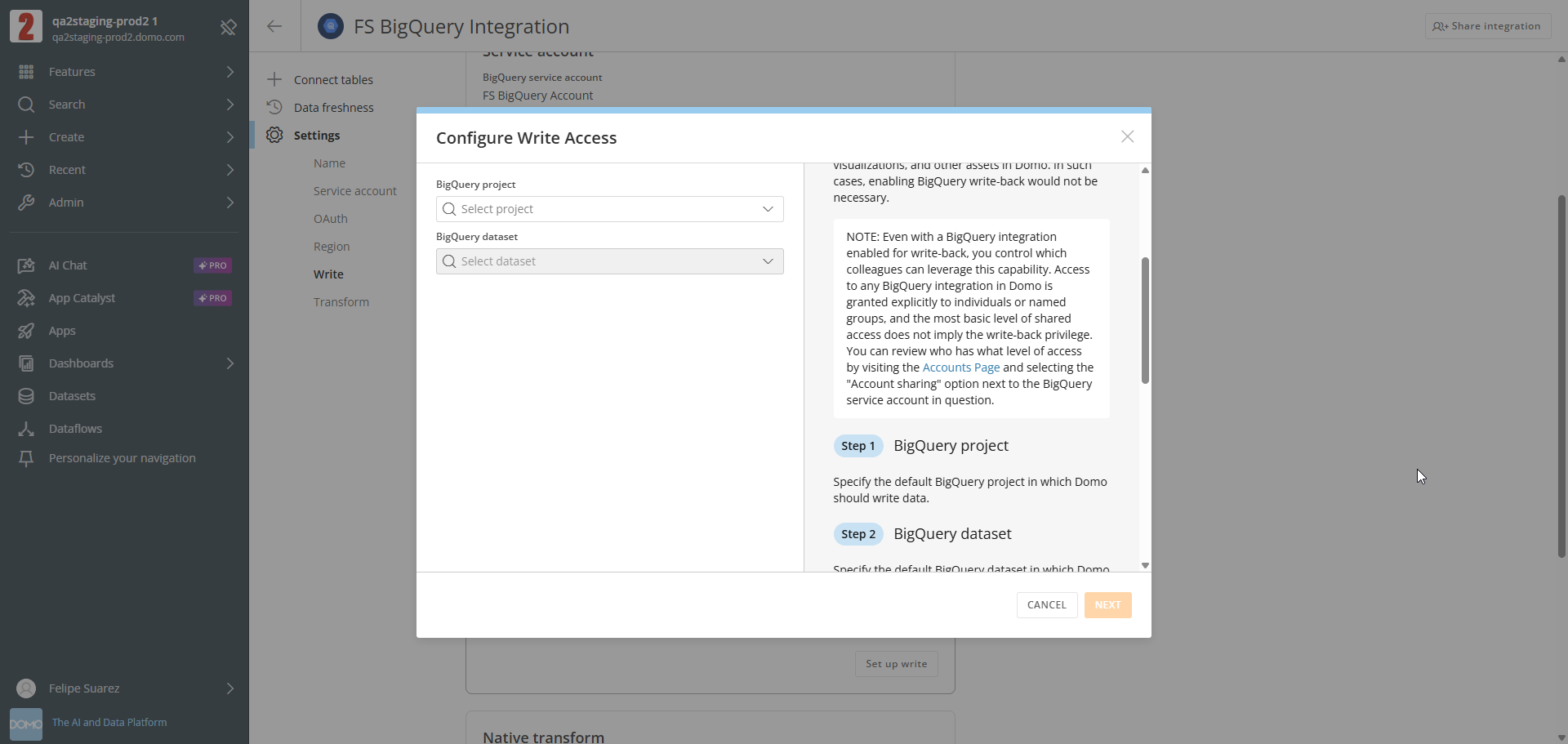 Configure Write Access dialog