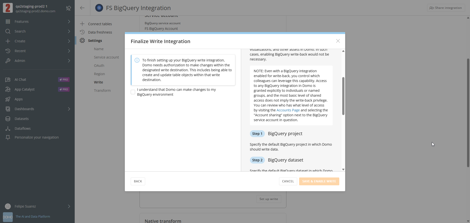 Finalize Write Integration dialog