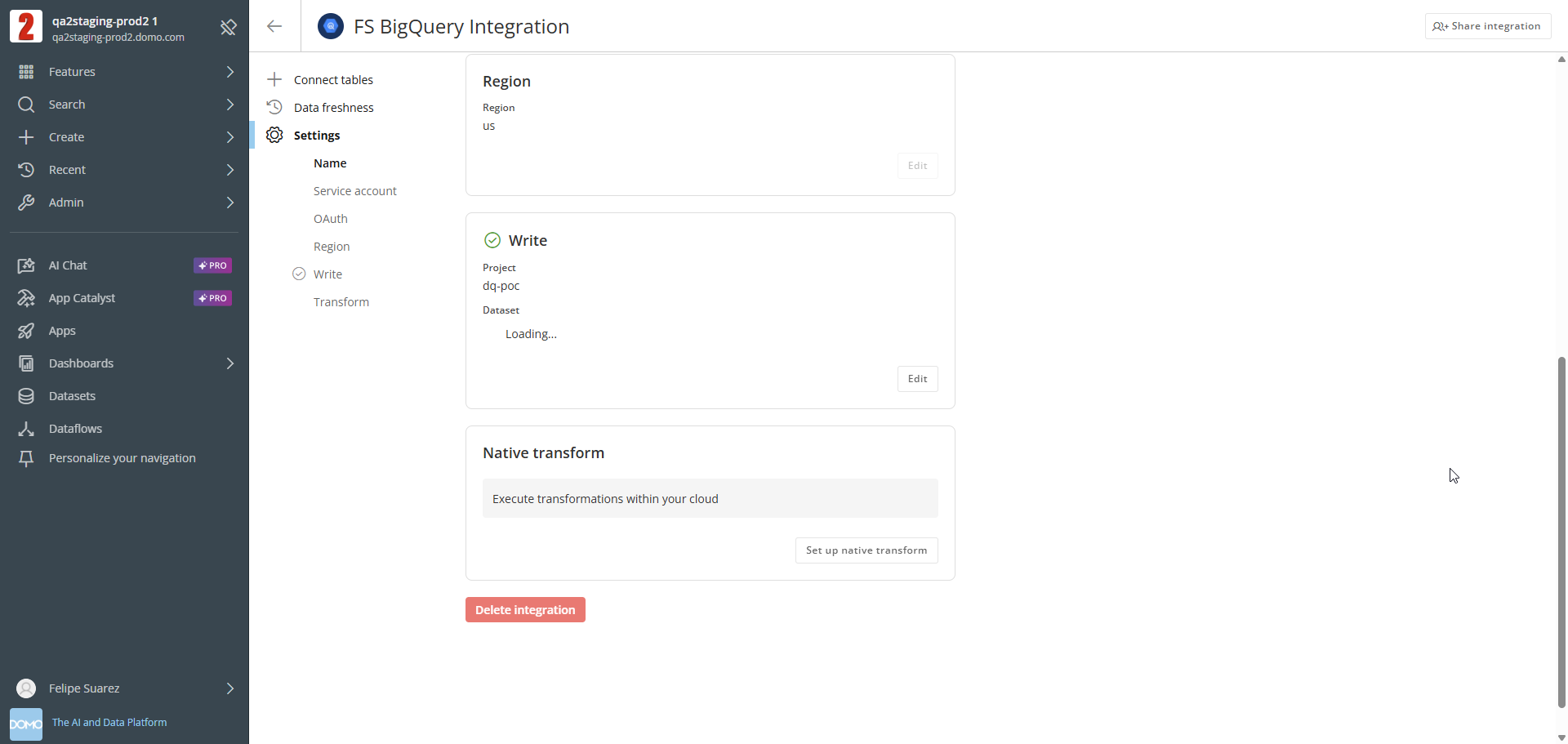 Settings page with writeback enabled