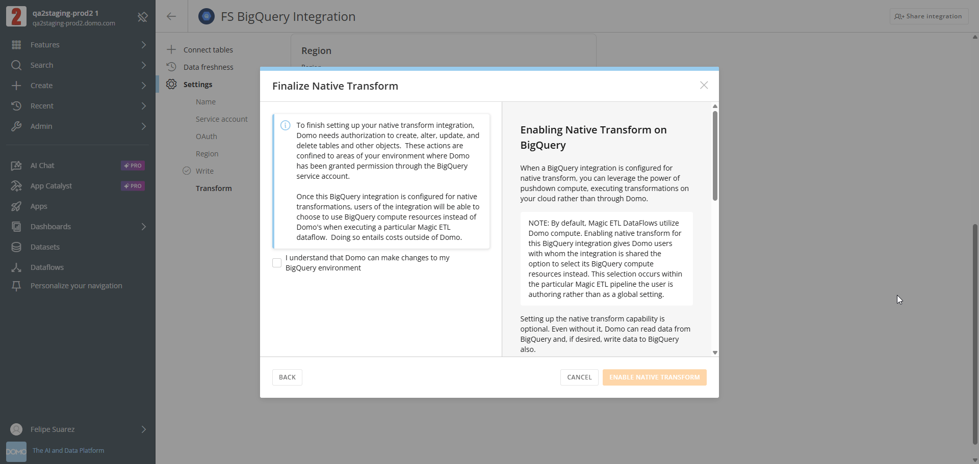 Finalize Native Transform dialog