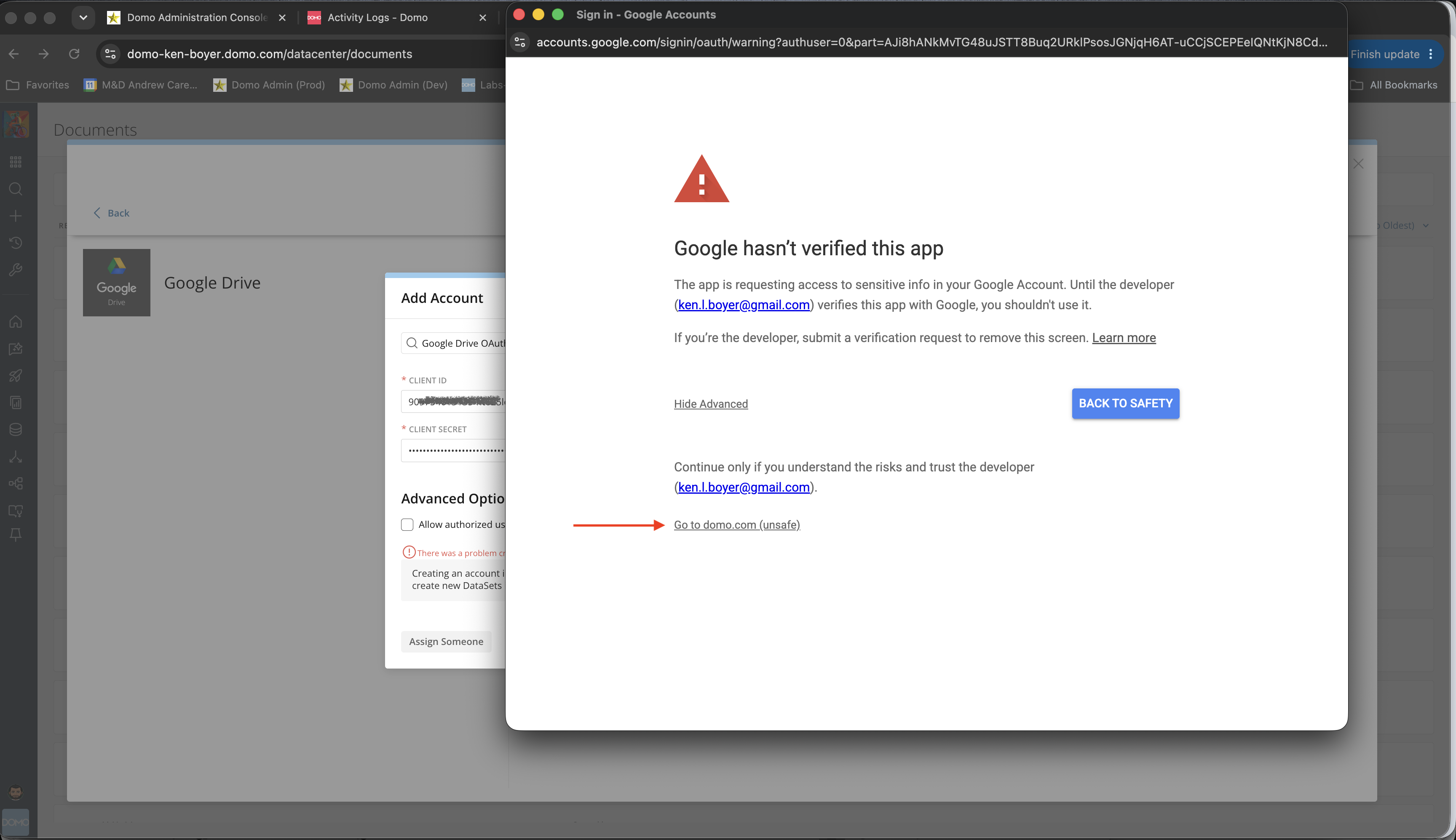 Google OAuth app verification warning