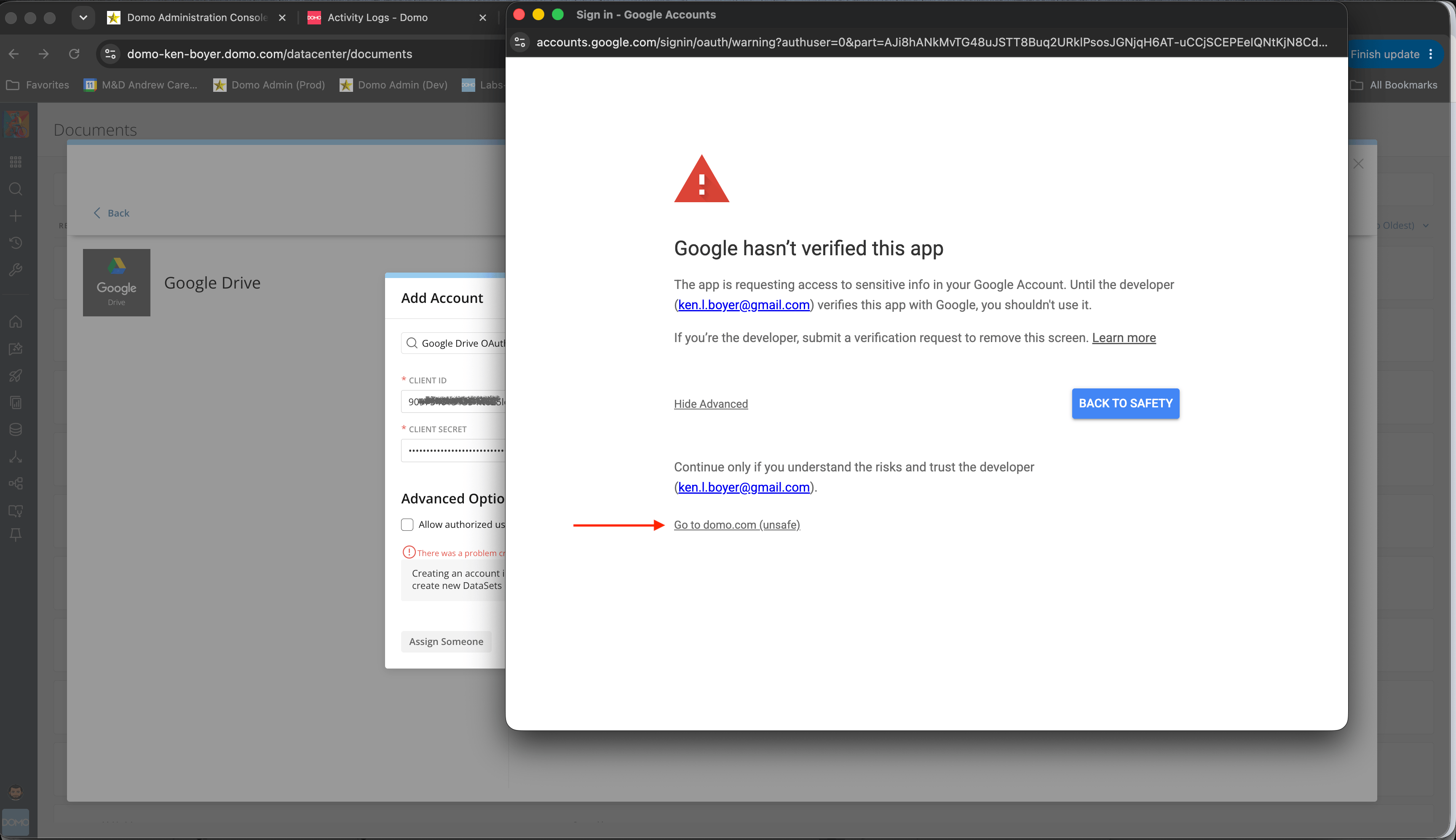 Google OAuth app verification warning