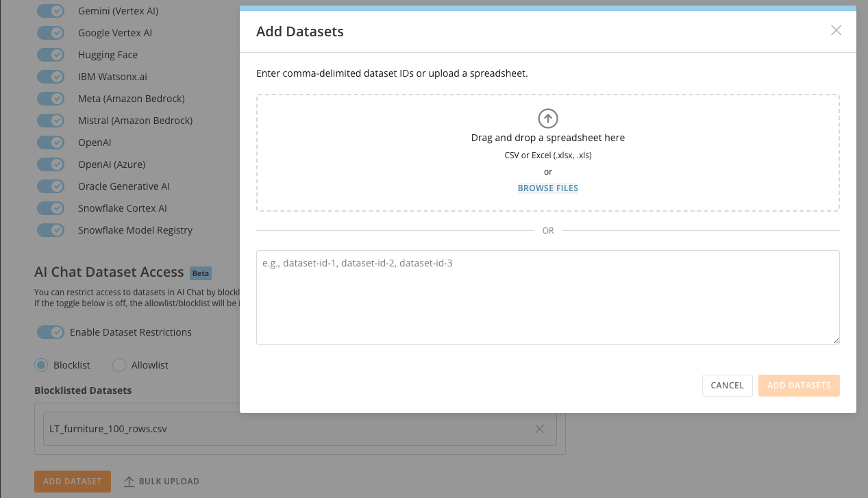 Bulk upload DataSet list