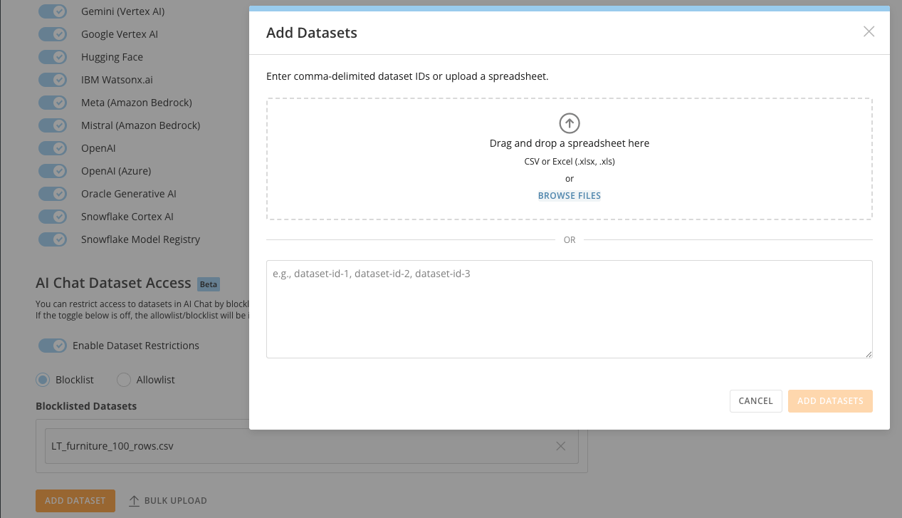 Bulk upload DataSet list