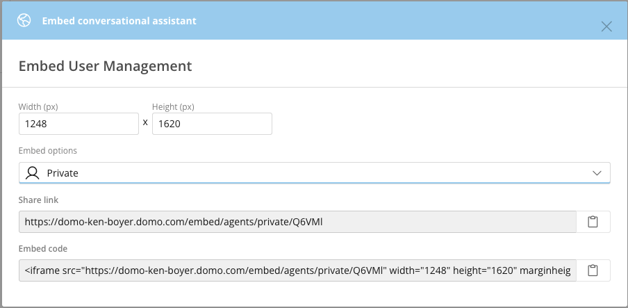 Agent embed settings