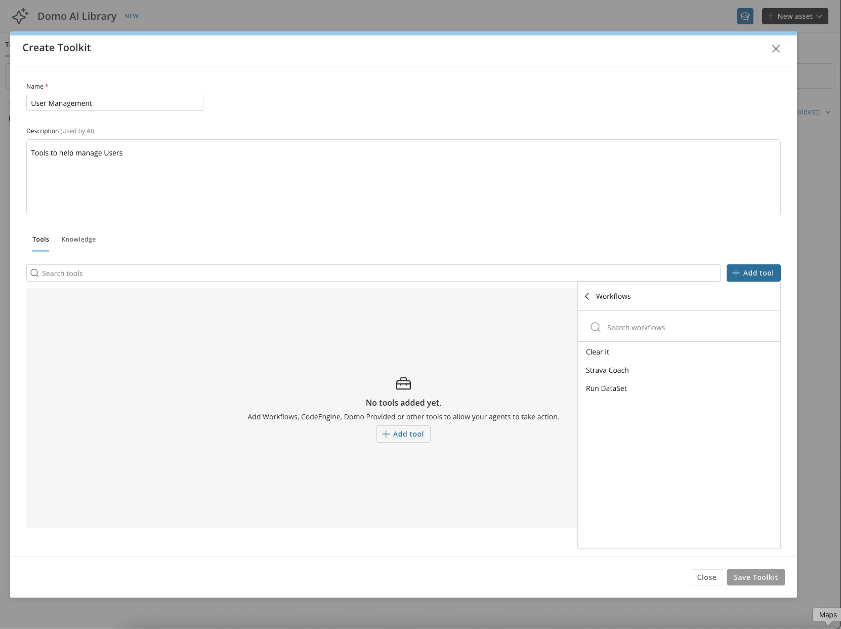 Workflows tool selection