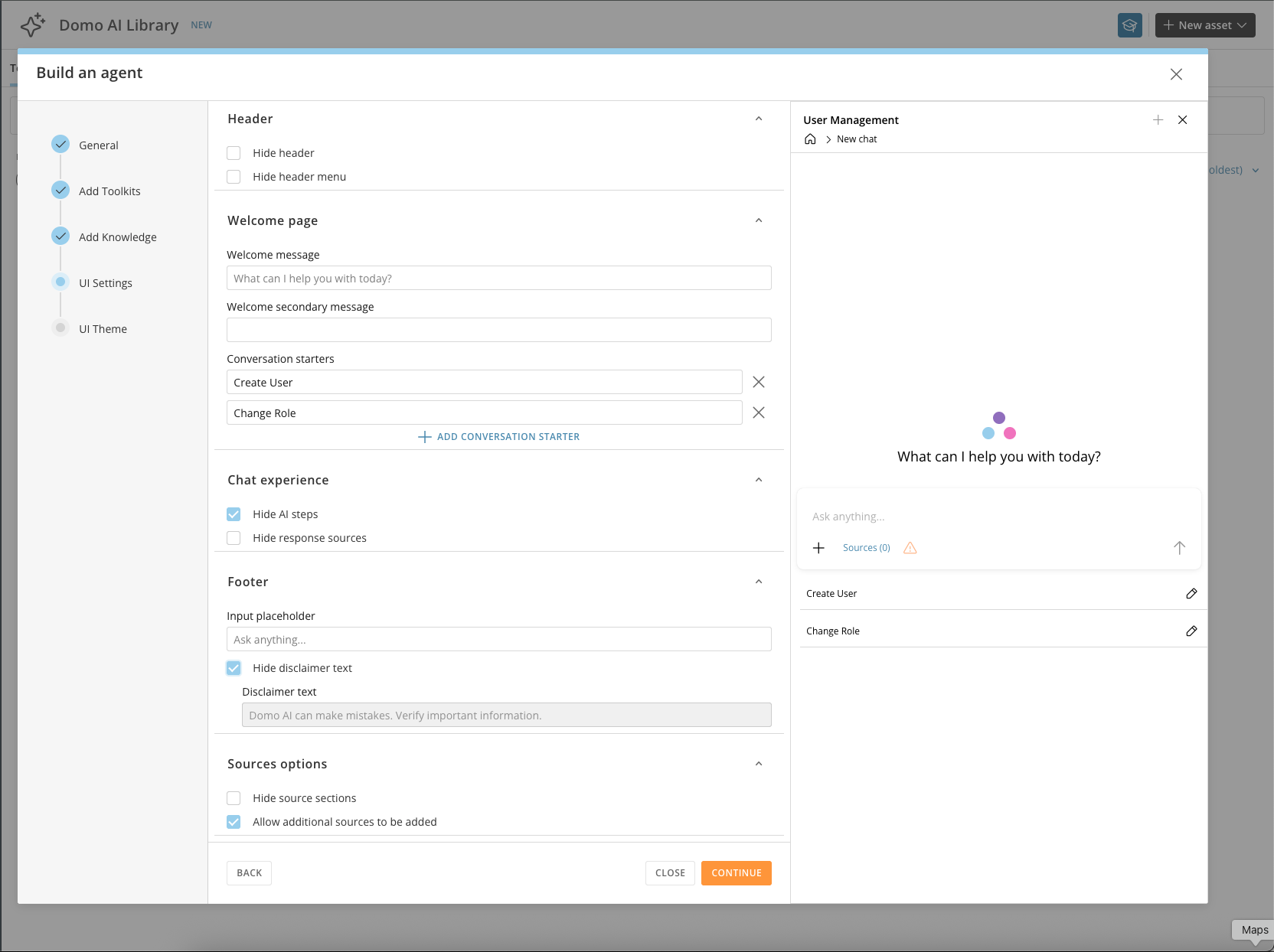 Agent user experience settings