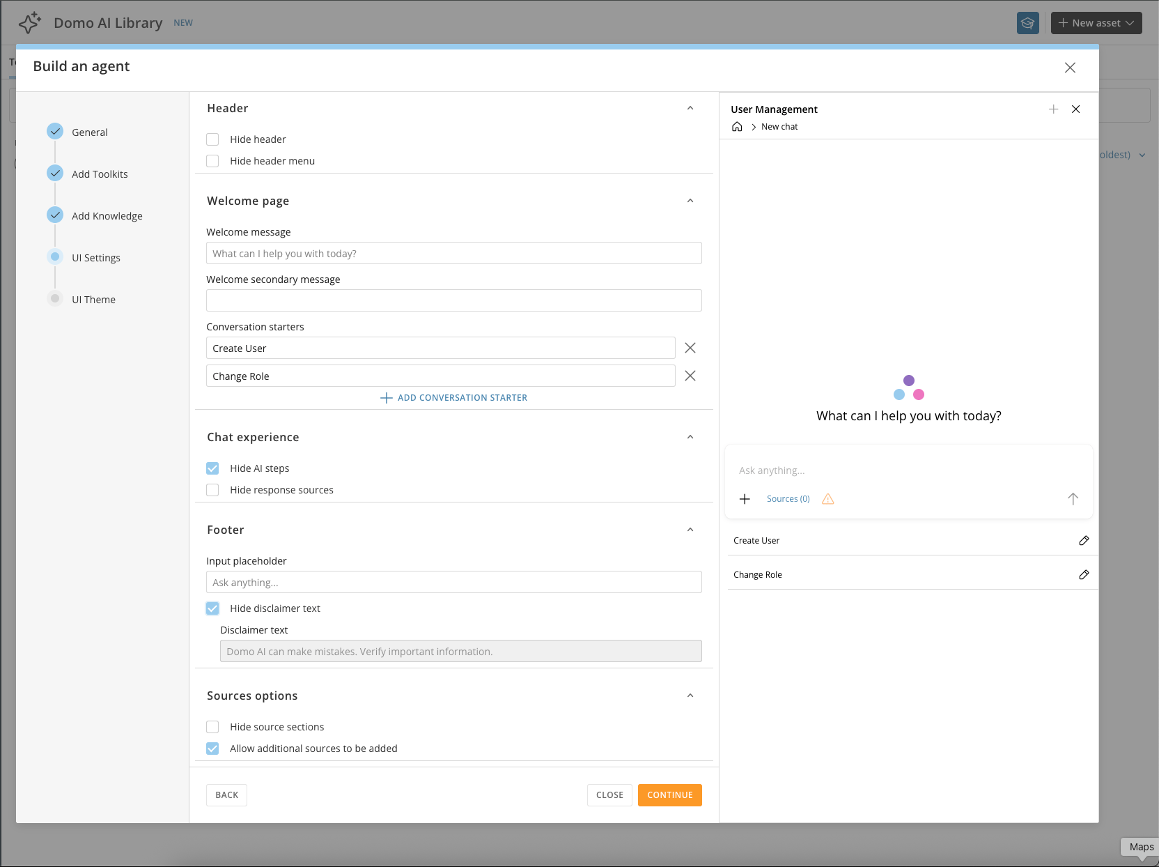 Agent user experience settings