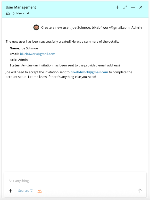 AI Chat user created response