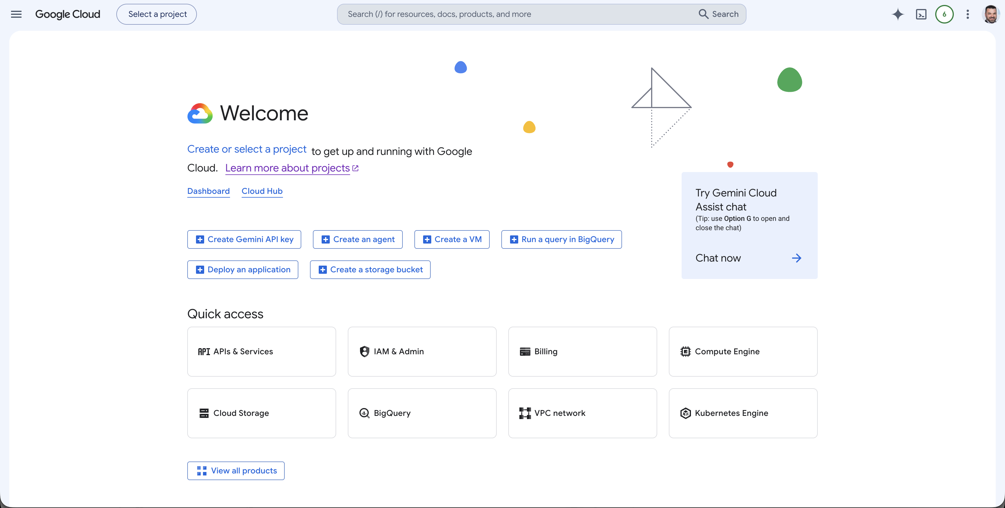 Google Cloud Console home