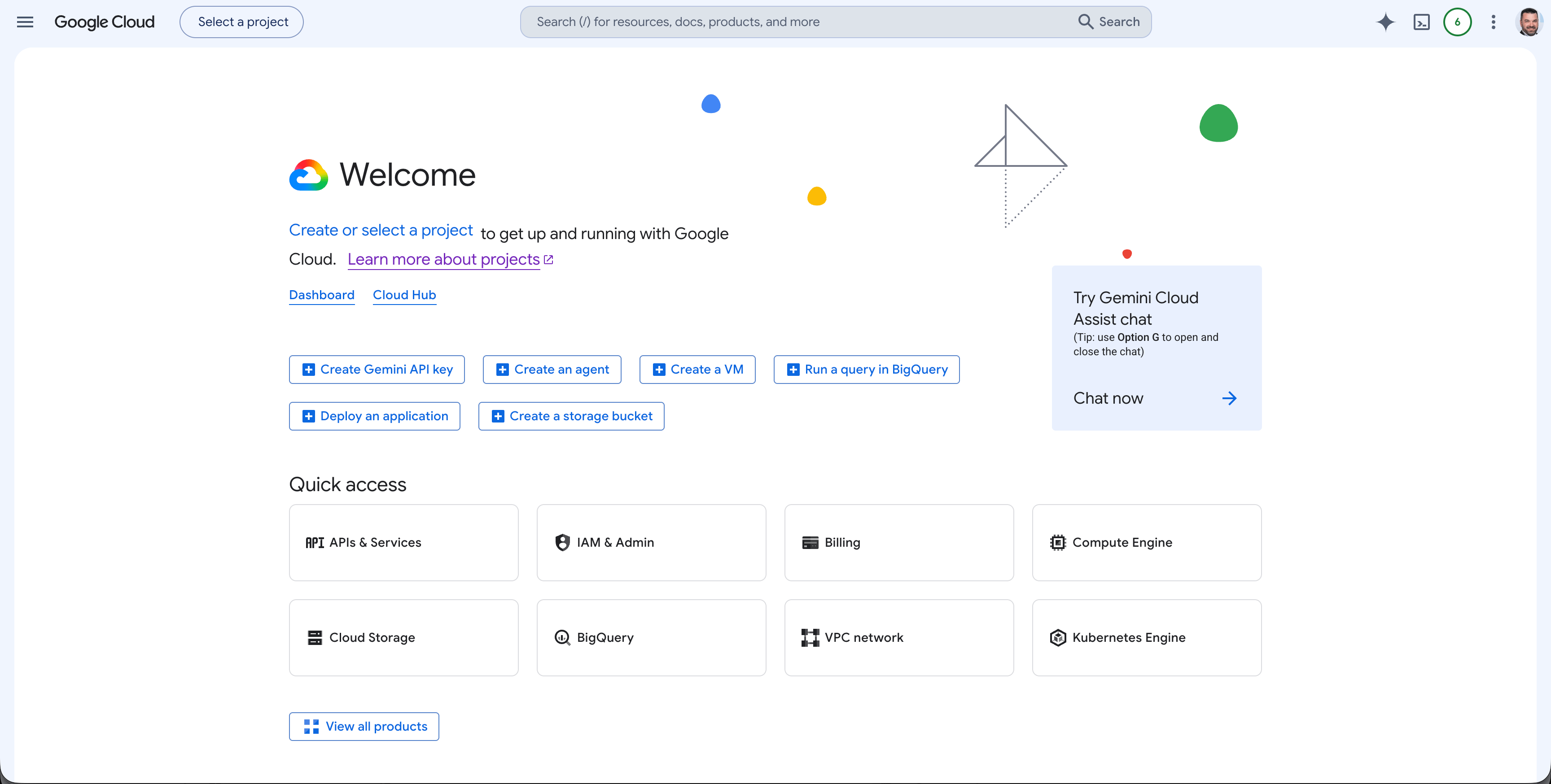 Google Cloud Console home