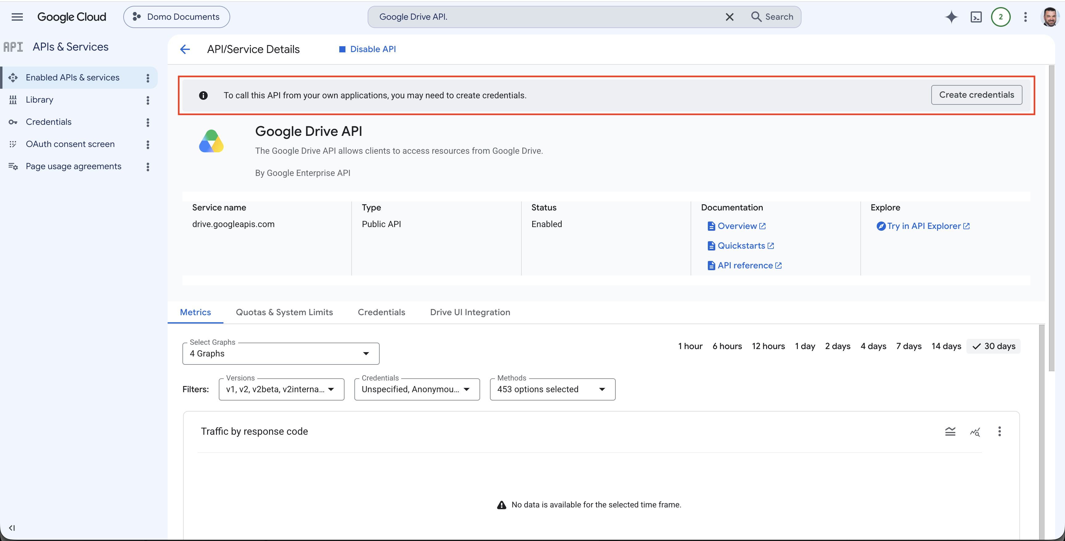 Google Drive API credentials prompt