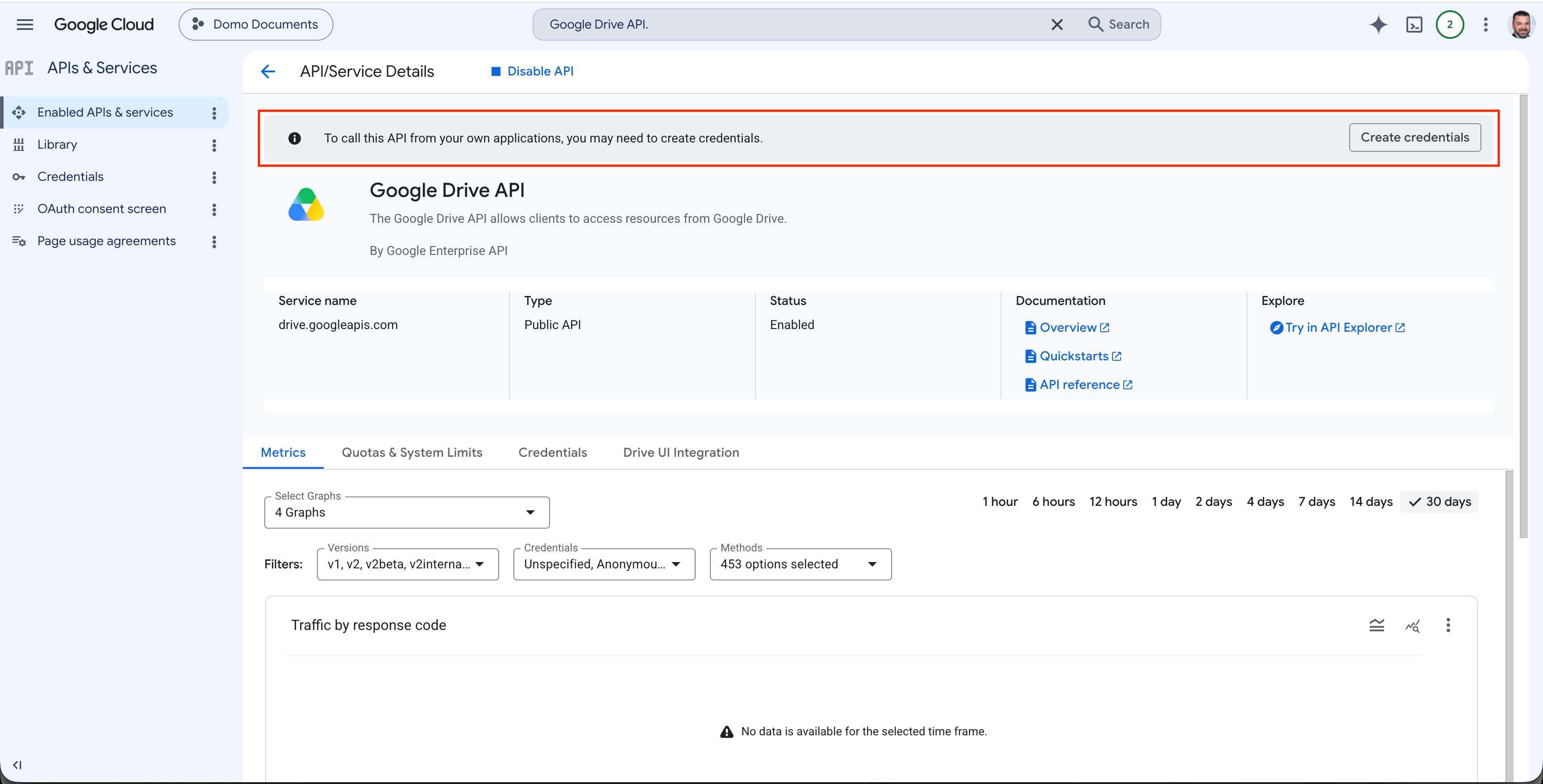 Google Drive API credentials prompt