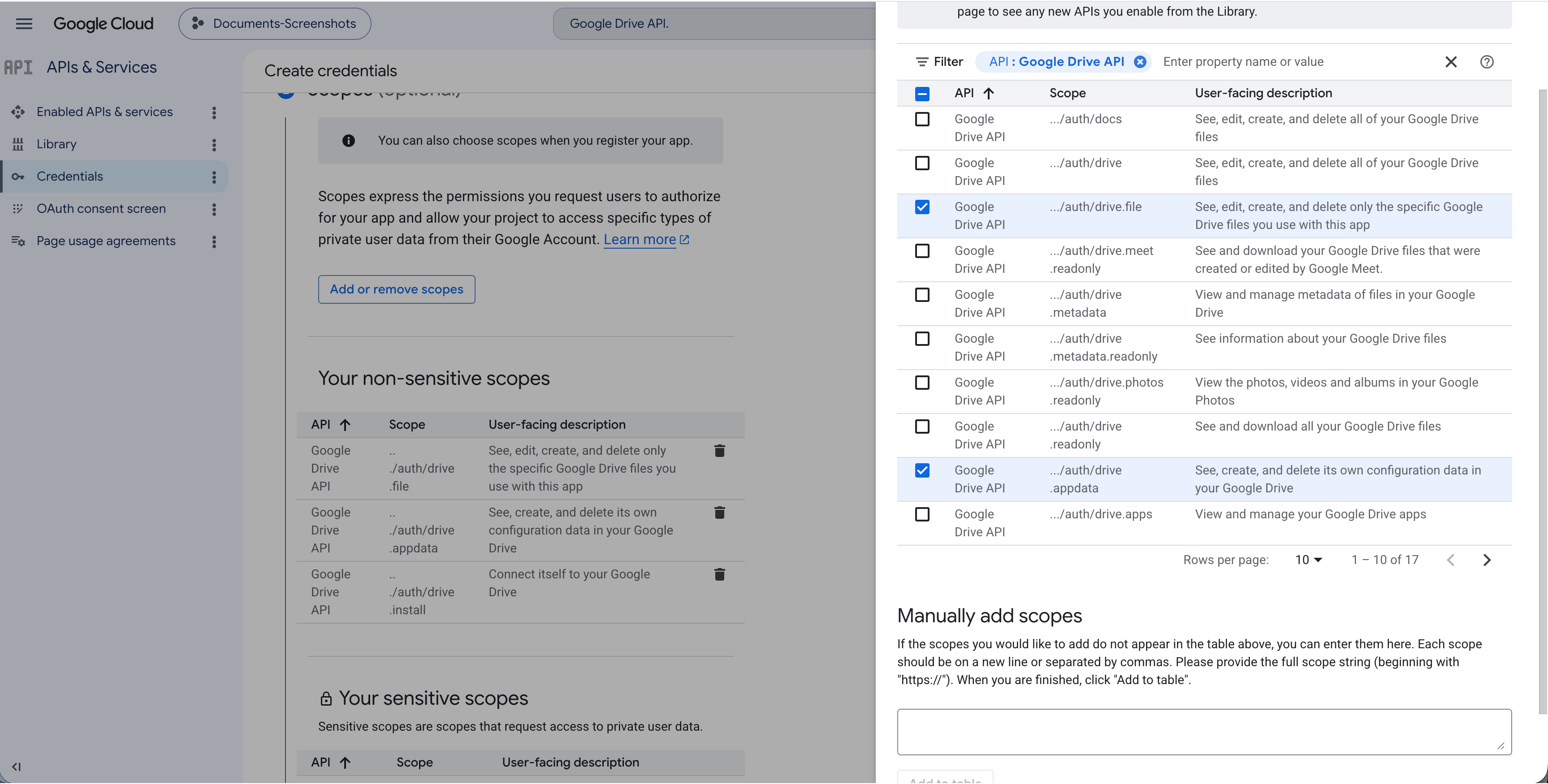Google Drive API non-restricted scopes selected