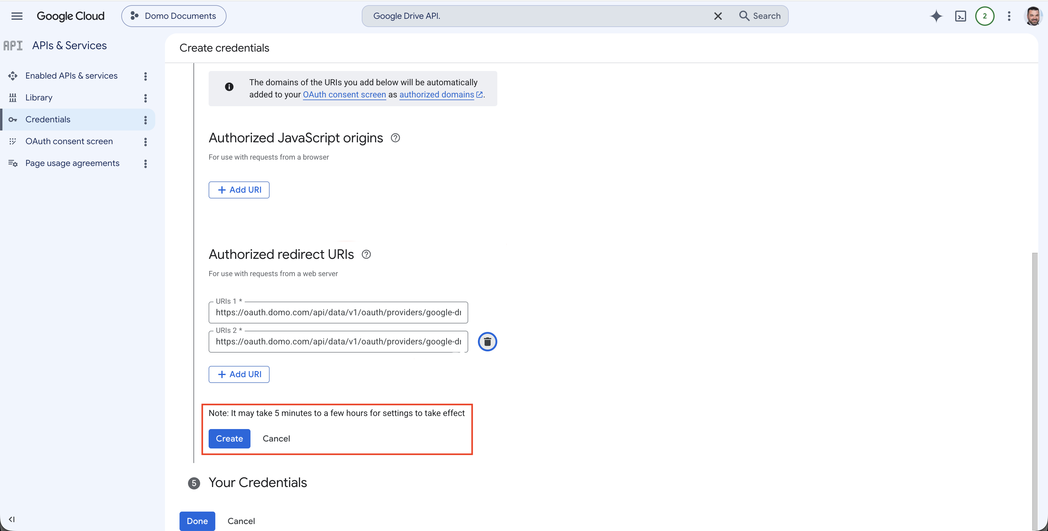 OAuth client creation confirmation