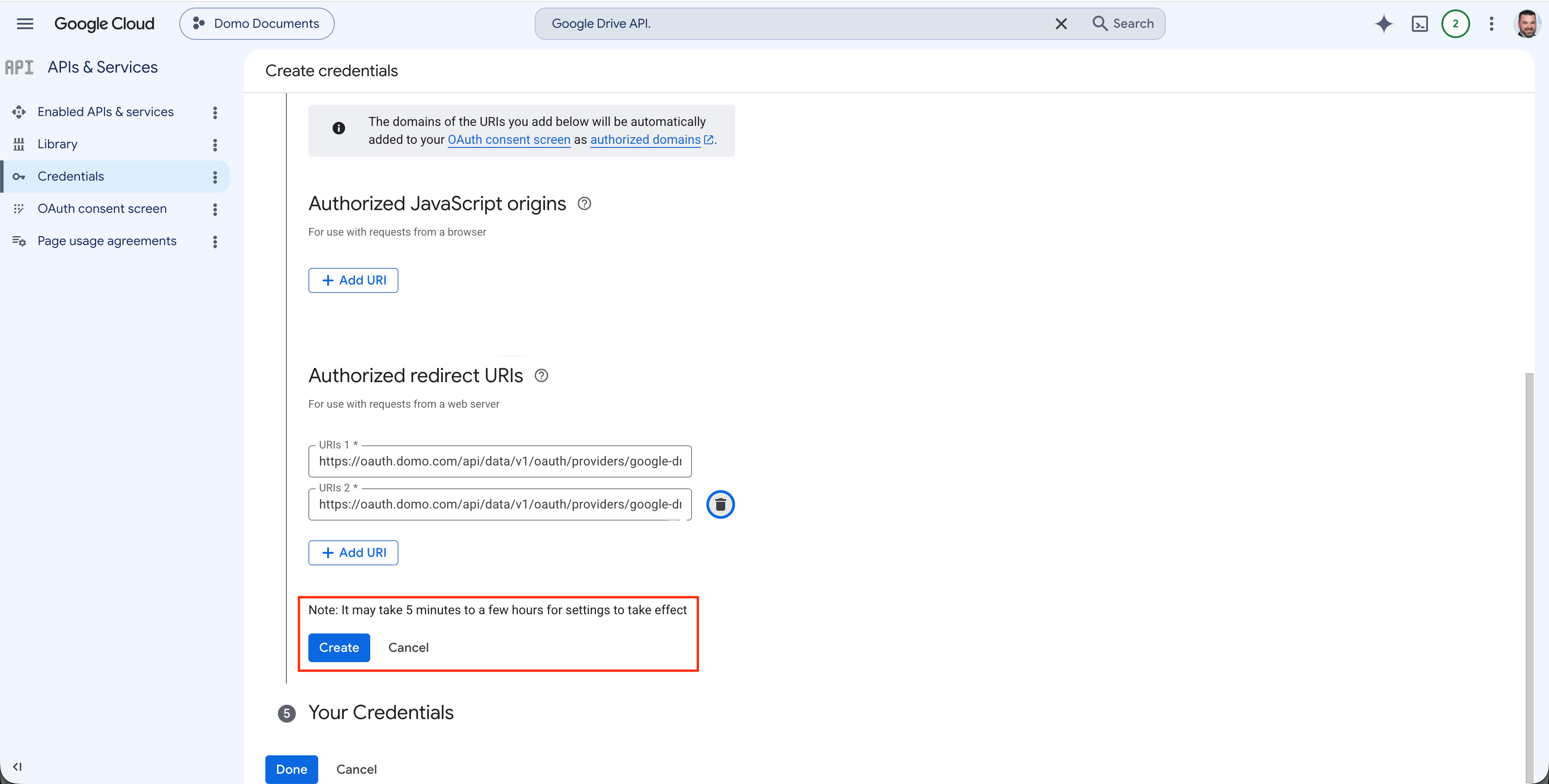 OAuth client creation confirmation