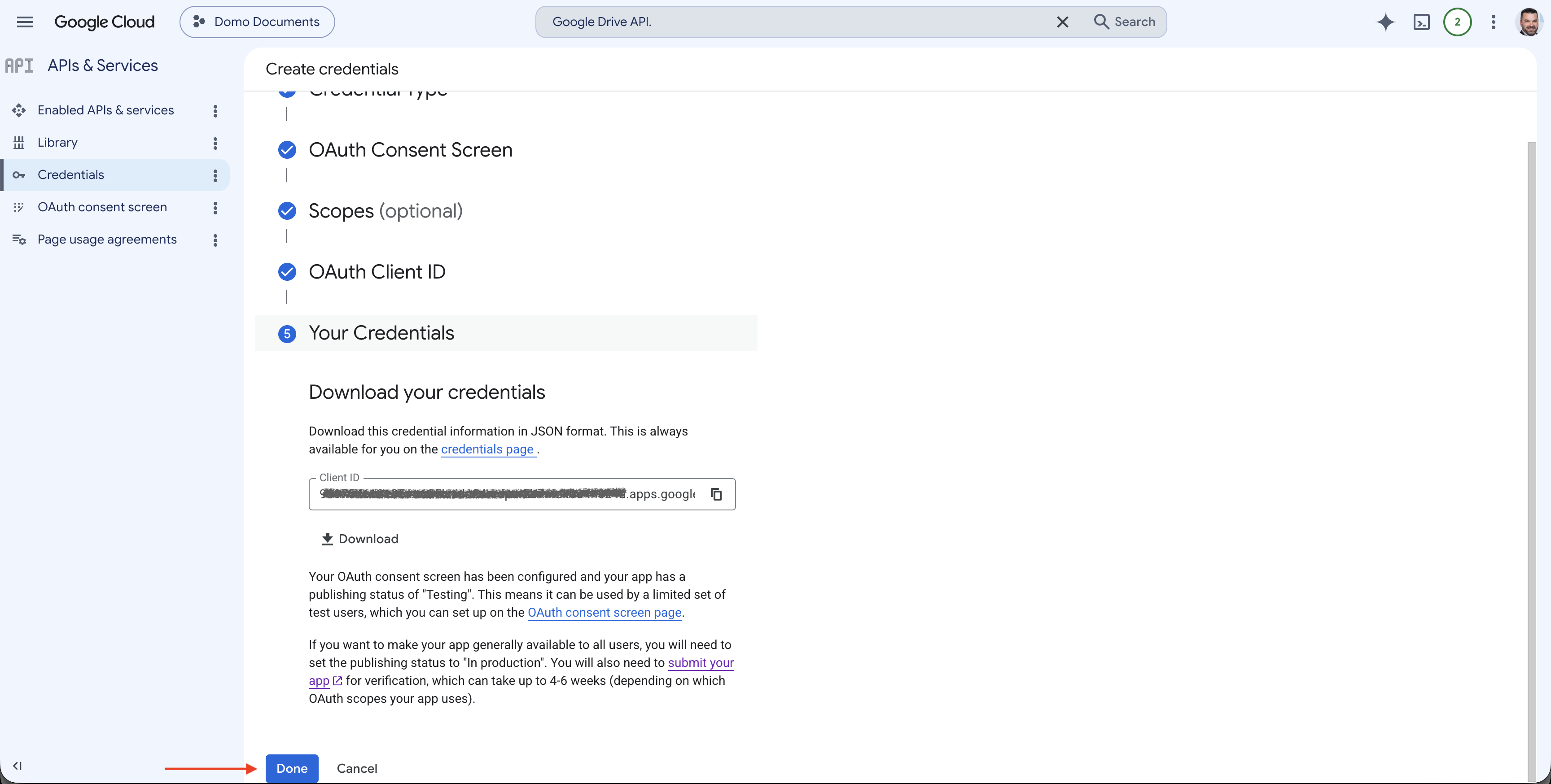 OAuth client credentials pop-up