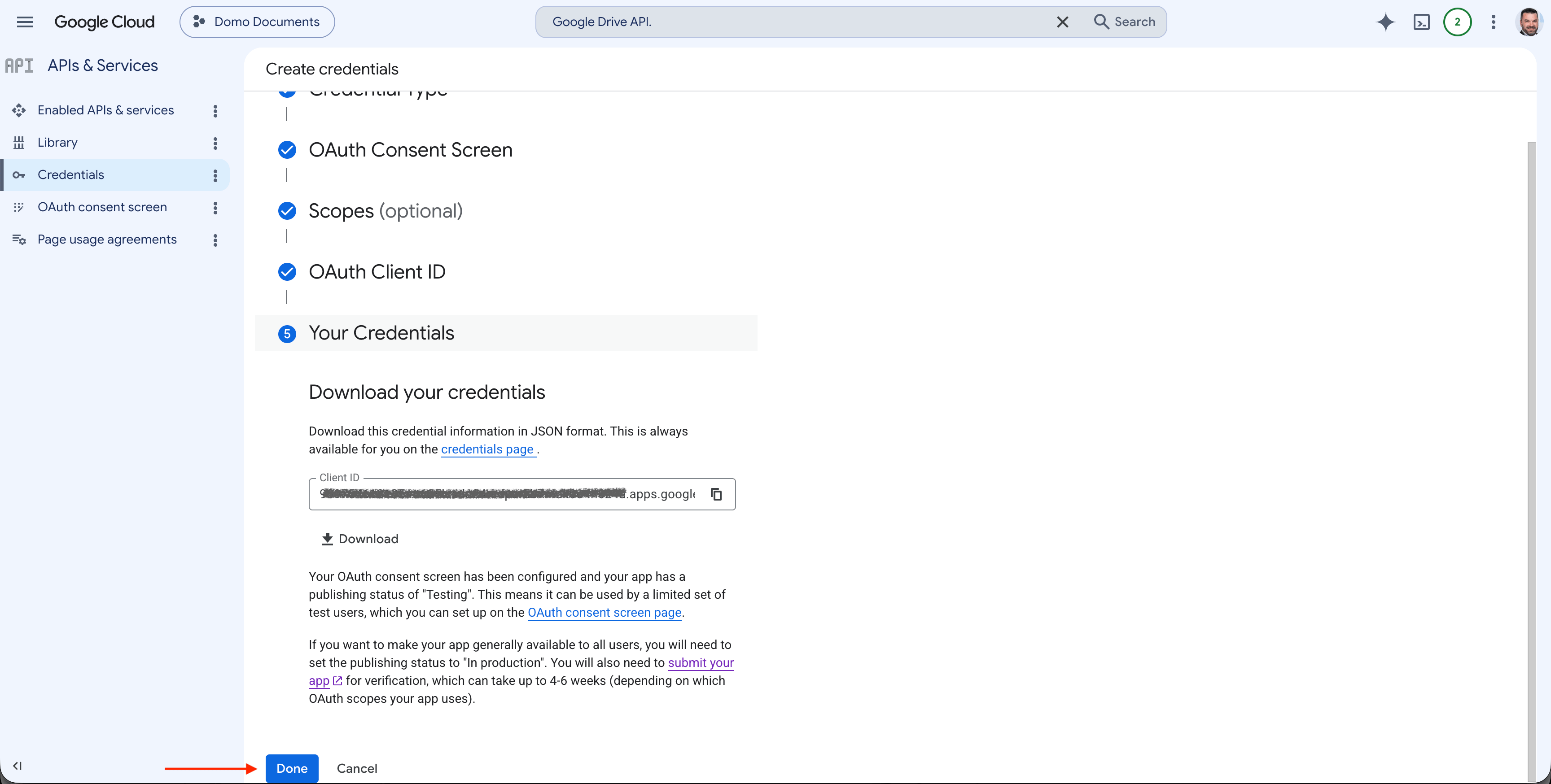 OAuth client credentials pop-up